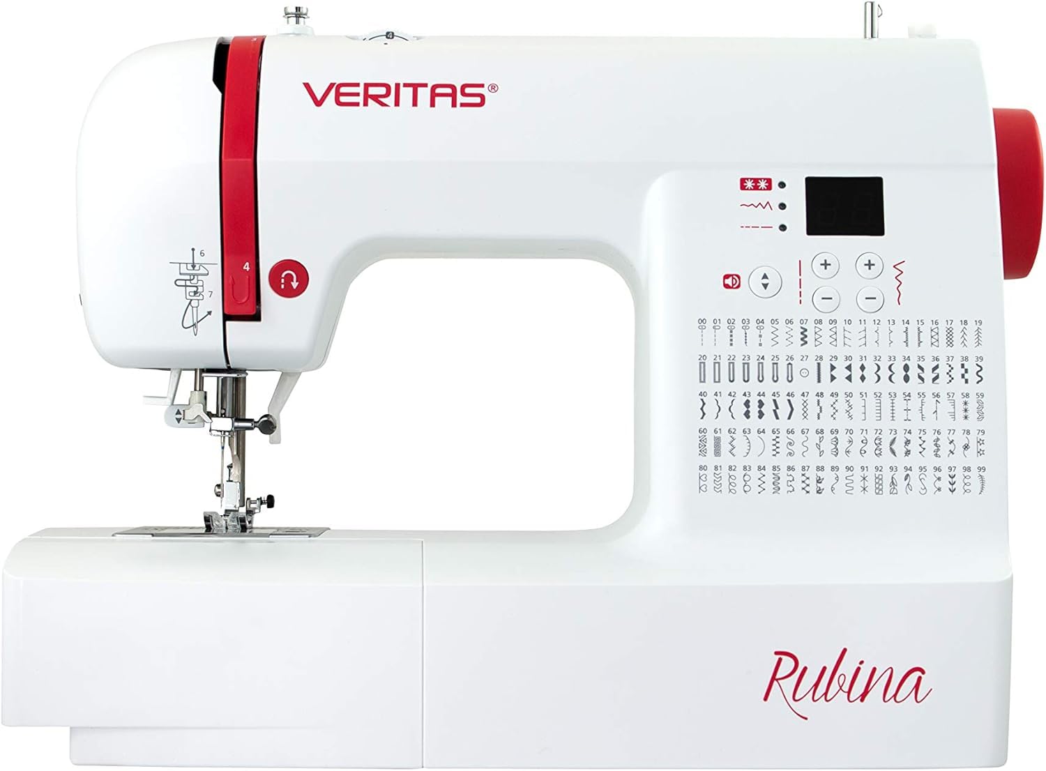 VERITAS Máquina de coser Rubina I Máquina de coser digital para ordenador, 100 programas de puntada, tensión de hilo automático y ayuda para enhebrar, cortahilos, longitud de puntada ajustable,