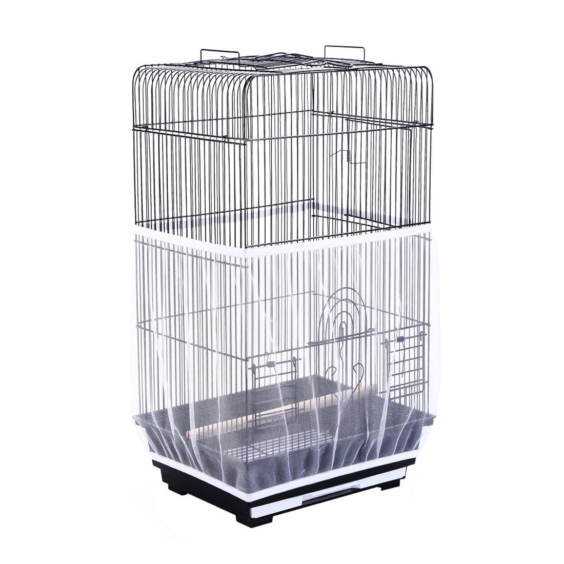 Couverture de Cage à Oiseaux, Housse de Protection en Maille, Ajustable Attrape Graine, Ventilé est Antipoussière, Housses Anti Graine pour Cages à Oiseaux, blanc, Réglable 150-180cm