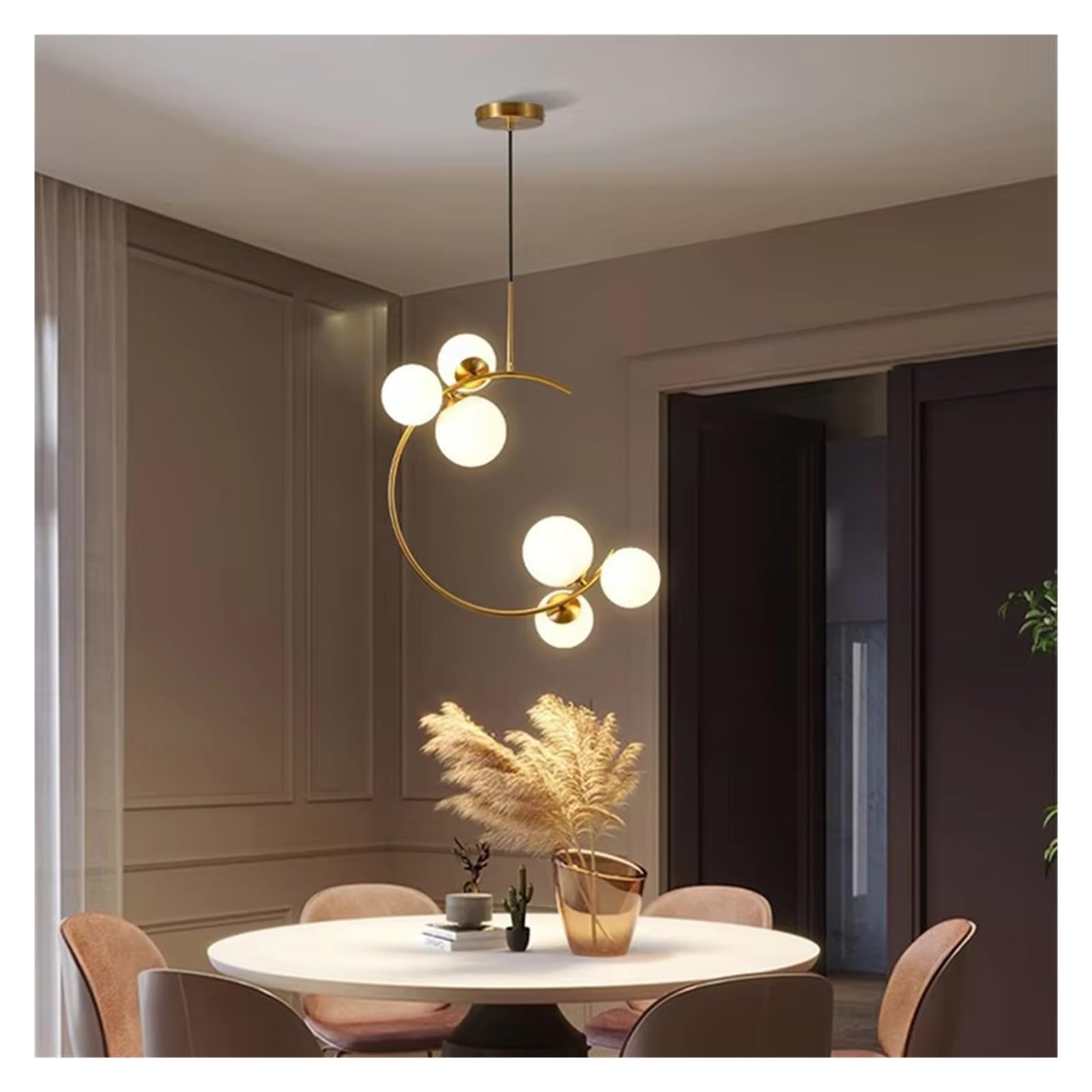 CWCQGH White Glass G9 Bulb Pendant Light Gold Metal Home Hanging Lamp for Dining Room Bedroom Foyer,Neutral White-6lights