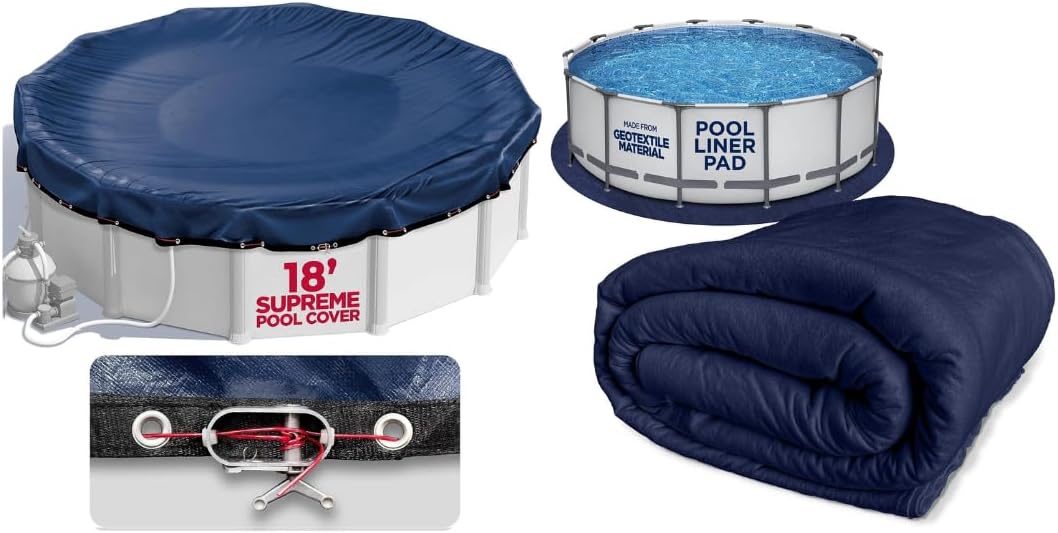 Shop Square 18-Foot Pool Liner Pad & Round Pool Cover - Above Ground Pool Protection, Extend Liner Life & Keep Debris Out - Durable Geotextile Liner Material & Supreme Mesh Cover - Navy Blue