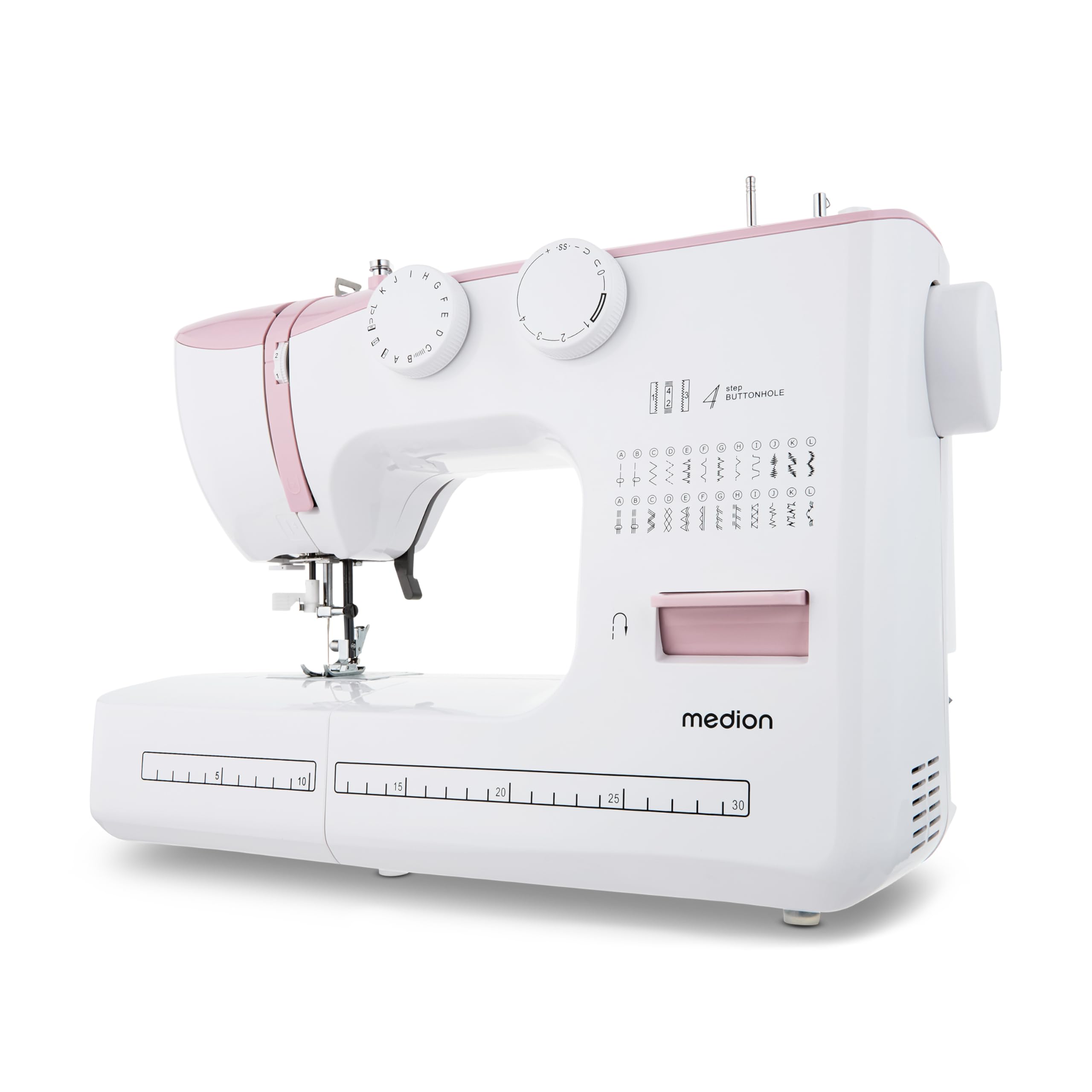 MEDION Machine à coudre bras libre SM60 (60 watts, 60 modèles de points différents avec boutonnières, lumière de couture LED, enfileur automatique, bouton de marche arrière, coupe-fil, MD10689) rose