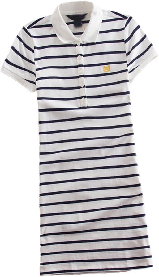 Women Embroidery Polo Striped Print Summer T Shirt Dress Slim Casual Mini Sport Dresses
