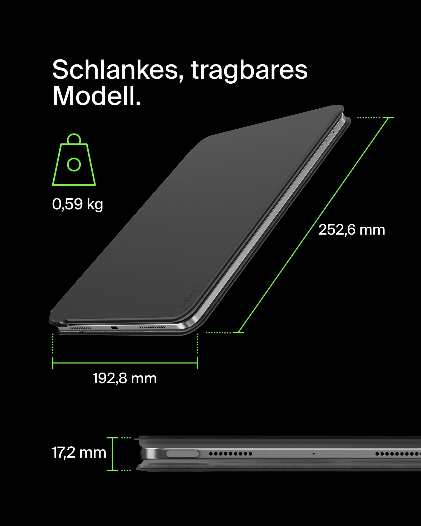 Belkin Pro iPad Tastaturhülle mit Magnetständer, beleuchtete Bluetooth‑Tasten, Trackpad‑Gesten, Apple Pencil Halterung, Premium‑Leder, QWERTZ, Medientasten, für iPad Air 11” M3/M4, Pro 11”