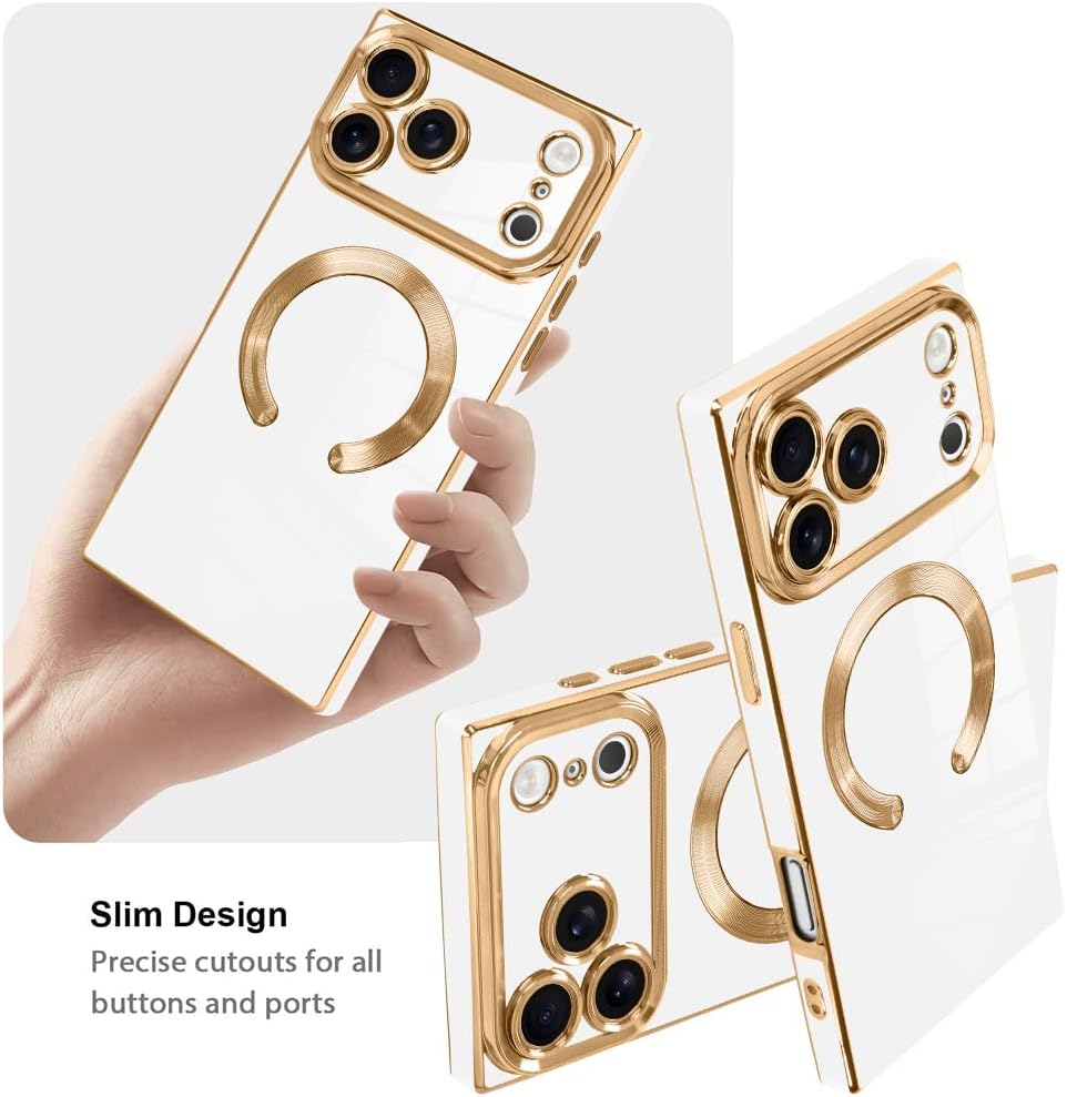 LSL Designed Case for iPhone 17 Pro Max [Compatible with MagSafe] Soft TPU Bumper Anti-Drop Anti-Scratch Shock Absorption Protective Slim Luxury Plating Magnetic Cover for Women Girls Men - White - Image 4