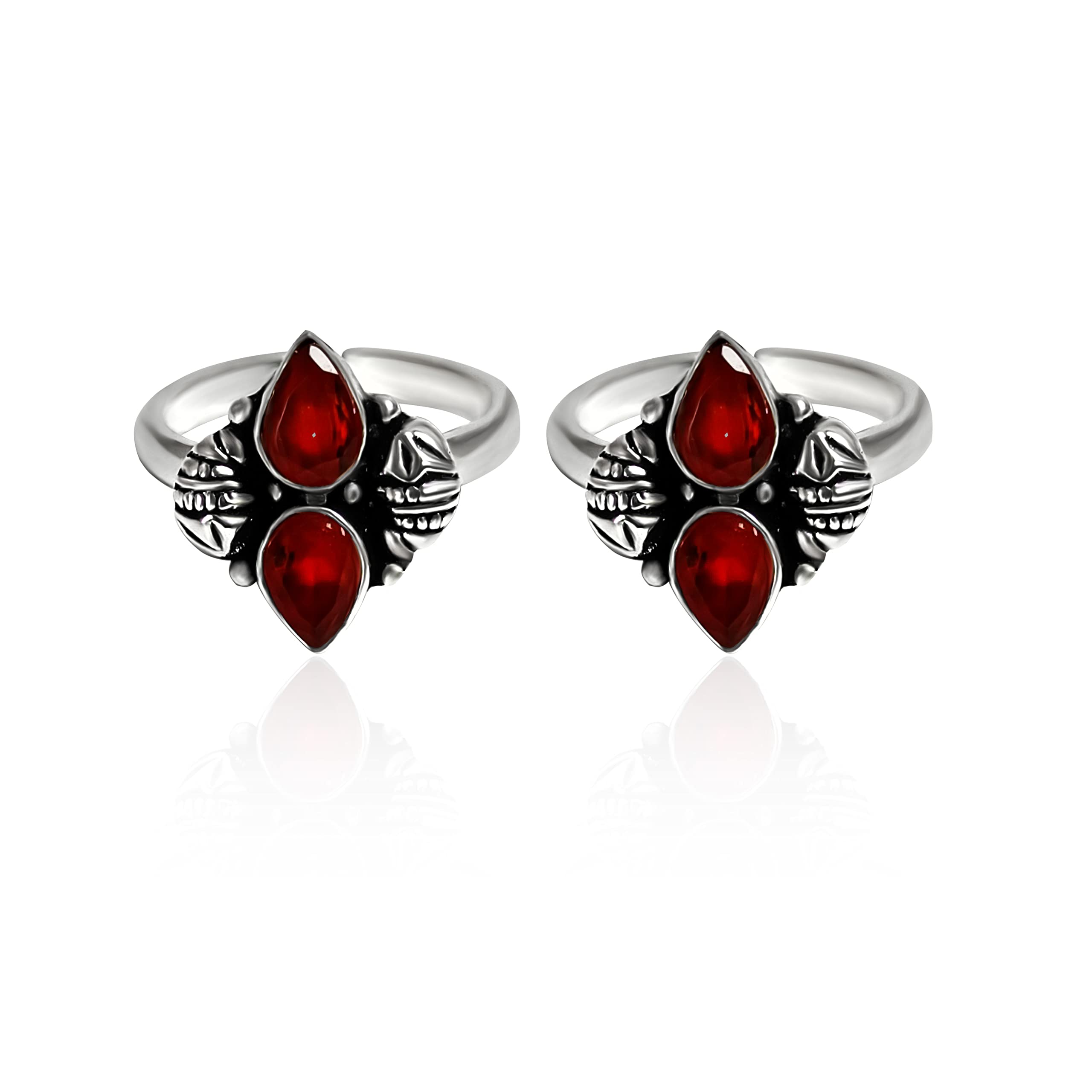 925 Oxidised Silver Garnet Toe Rings, Adjustable | Toe Rings for Women and Girls-image-16