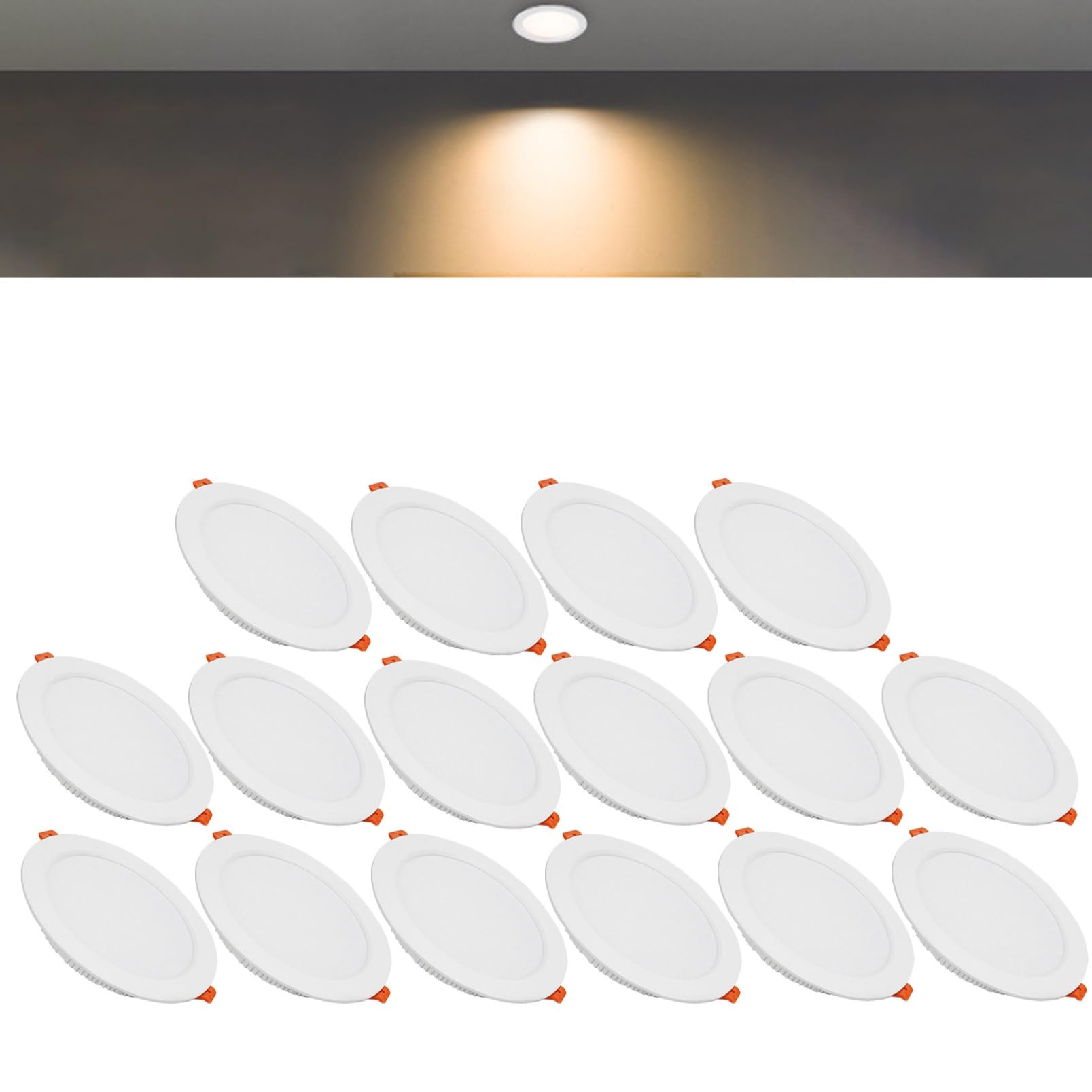 TTiiLoe 18W Round LED Recessed Ceiling Spotlights, 3000K Warm White Ultra Slim Panel Ceiling Light, Cut Φ150-160mm, AC110-240V Downlights for Hallway Stairwell Showroom, 16 Pack