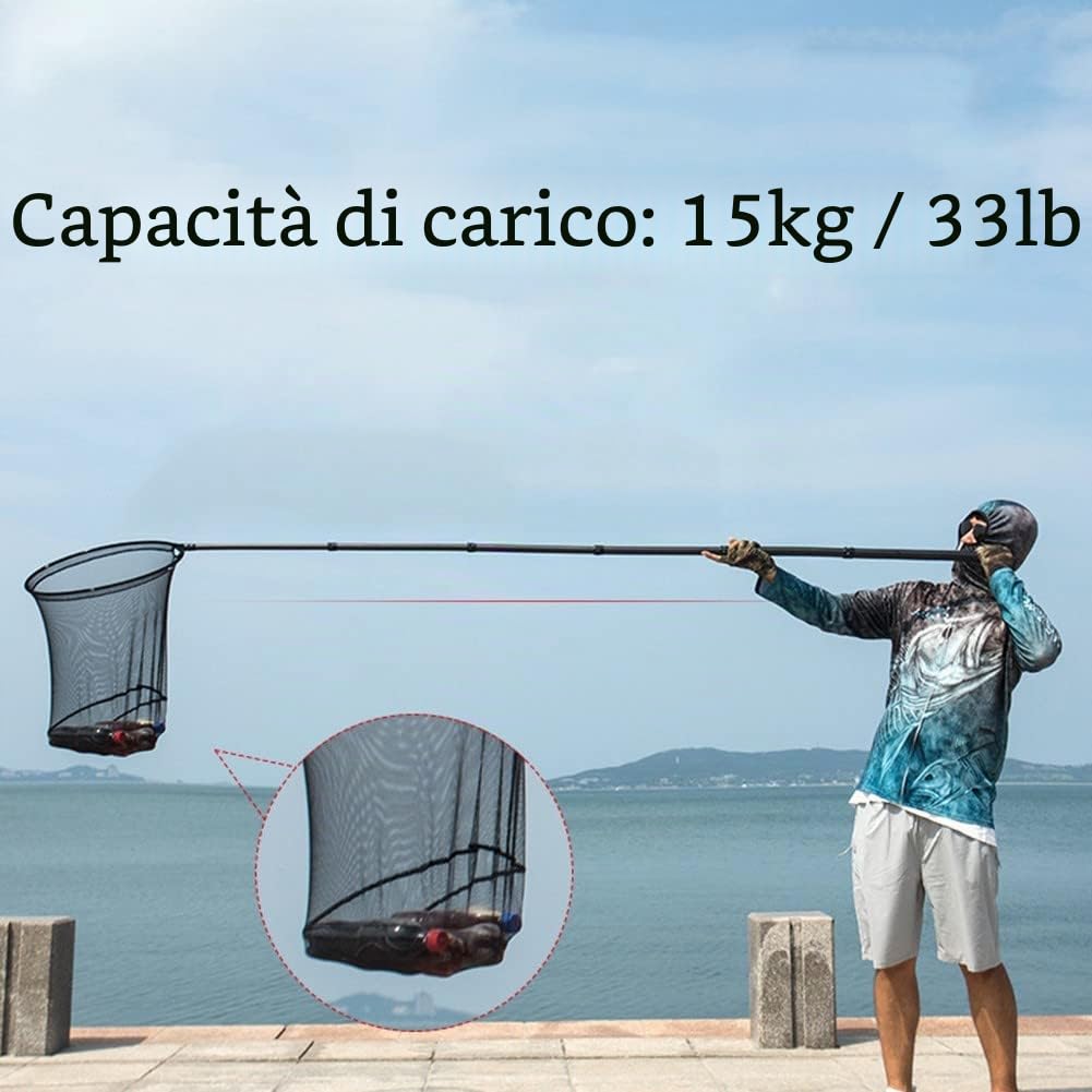 SPORTARC Rete da Pesca Portatile in Fibra di Carbonio - Manico Lungo Telescopico, Rete di Atterraggio, Canna da Pesca Pieghevole