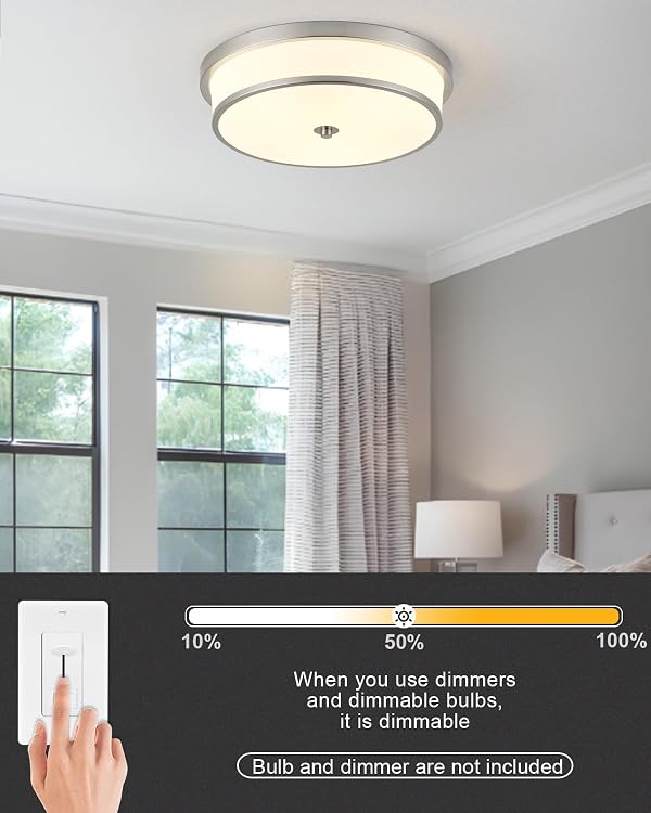 MIAOMEIO 16 inch Flush Mount Ceiling Light, 3-Light Close to Ceiling Light Fixtures with Brushed Nickel Finish for Livingroom Bedroom Kitchen Diningroom by MIAOMEIO - Used condition - Image 5