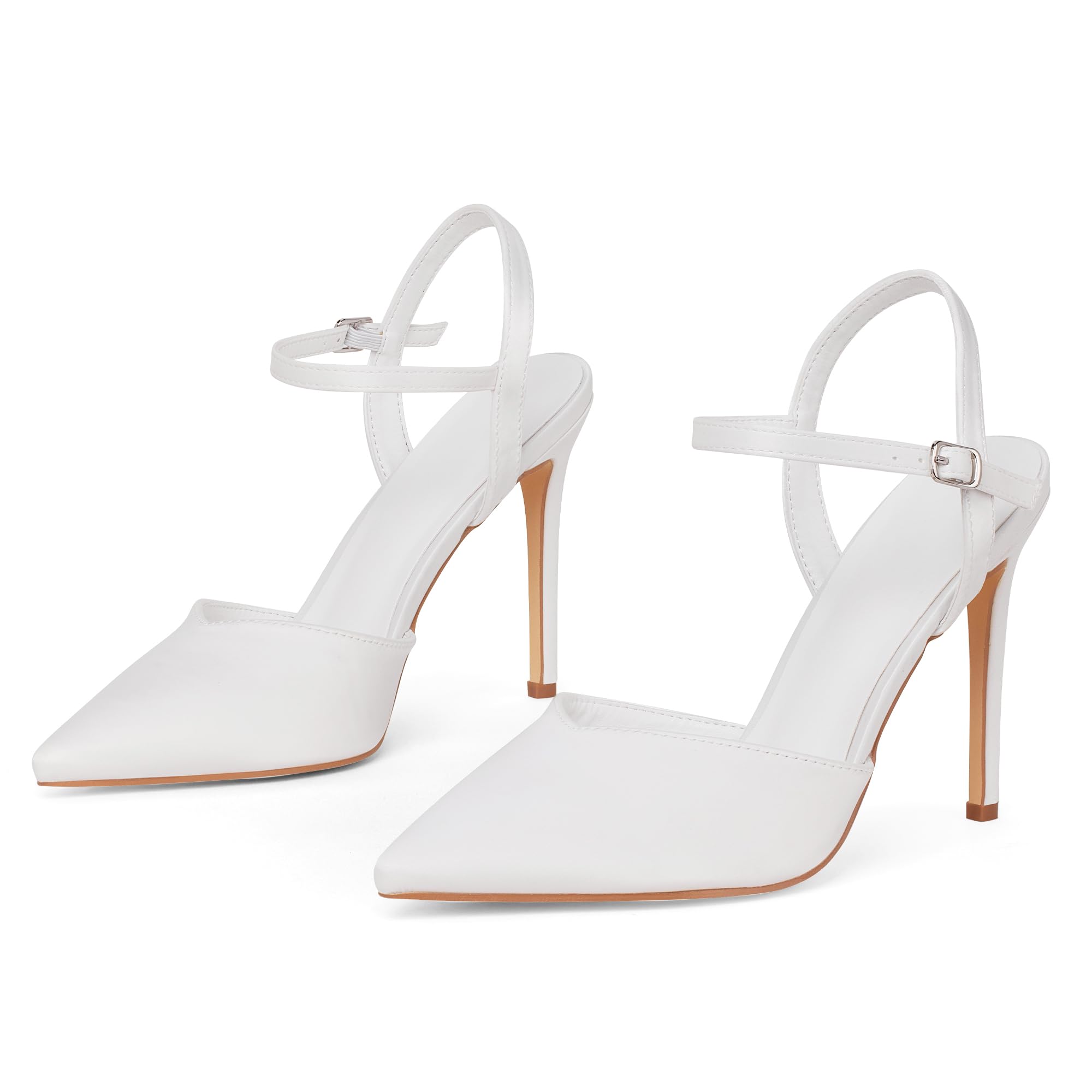 GENSHUO Elegantes Tacones Altos con Punta Puntiaguda y Stiletto de 10 cm, Zapatos de Mujer Sexy con Correa en el Tobillo para la Noche
