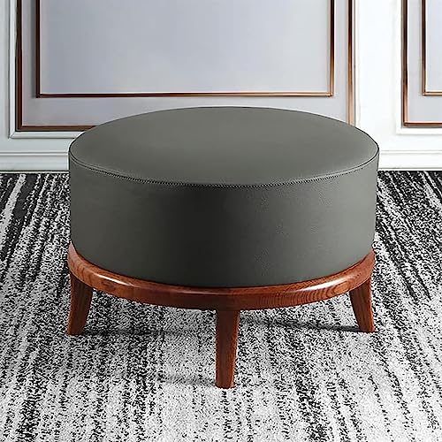 Banqueta para os pés em couro PU, pufe pequeno com pernas de madeira, banquinho estofado para mesa l