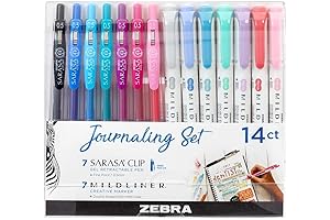 Pen Journaling Set: 7 Mildliner Highlighters, 7 Sarasa Clip Gel Pens