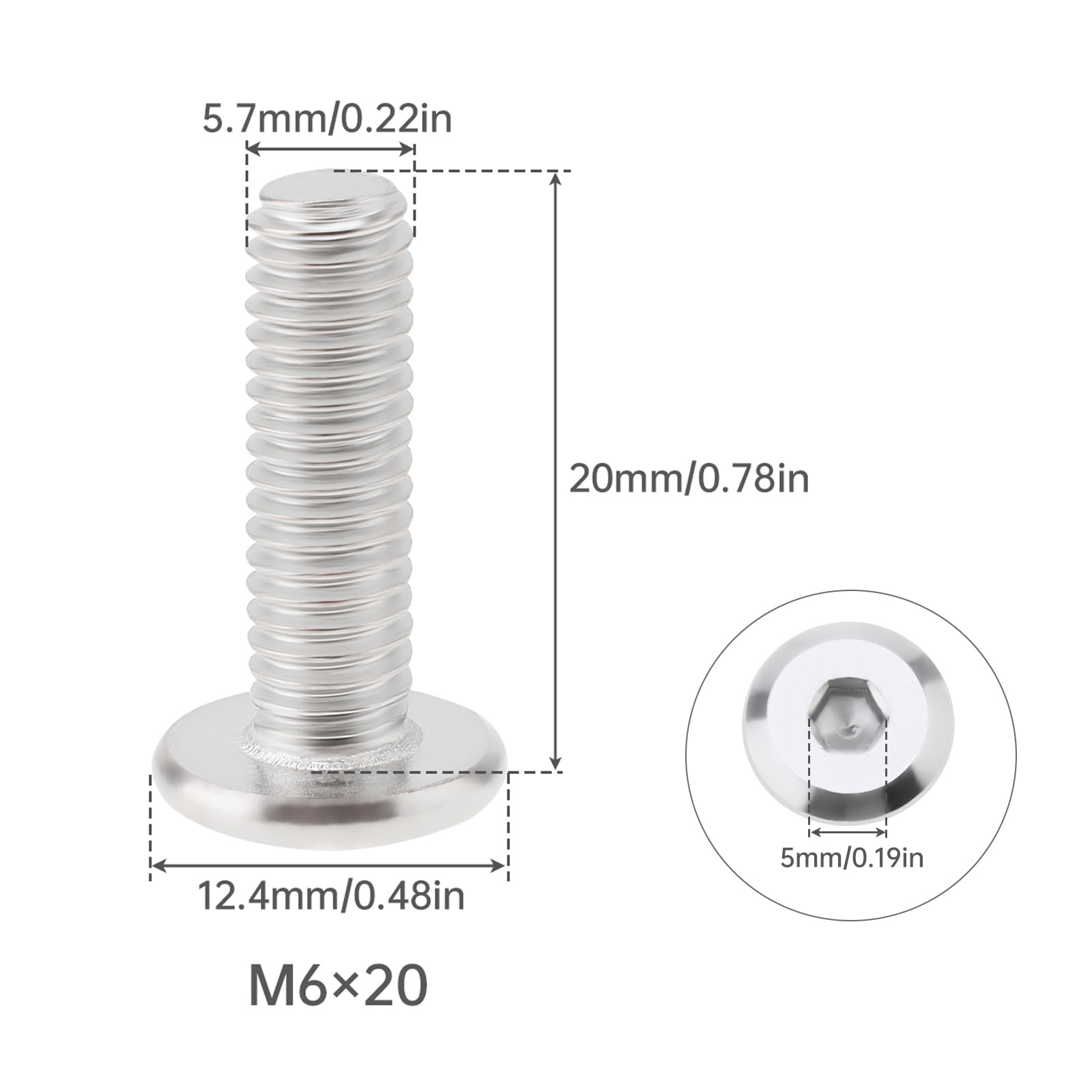 Smgda 20Pcs M6 x 20mm Flat Head Hex Socket Cap Screws Bolts, 304 Stainless Steel Furniture Connector Bolt, Allen Hex Drive - Image 2