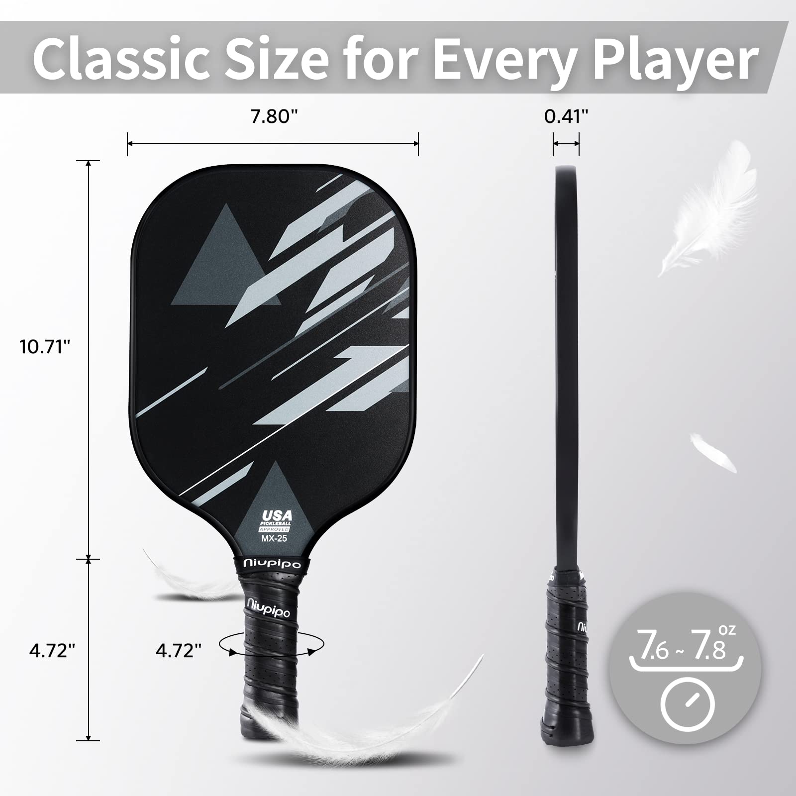 niupipo Pickleball Paddles, Pickleball Paddles Set of 2, Fiberglass Surface, Polypropylene Honeycomb Core, Cushion Grip, Lightweight Pickleball, Portable Carry Bag