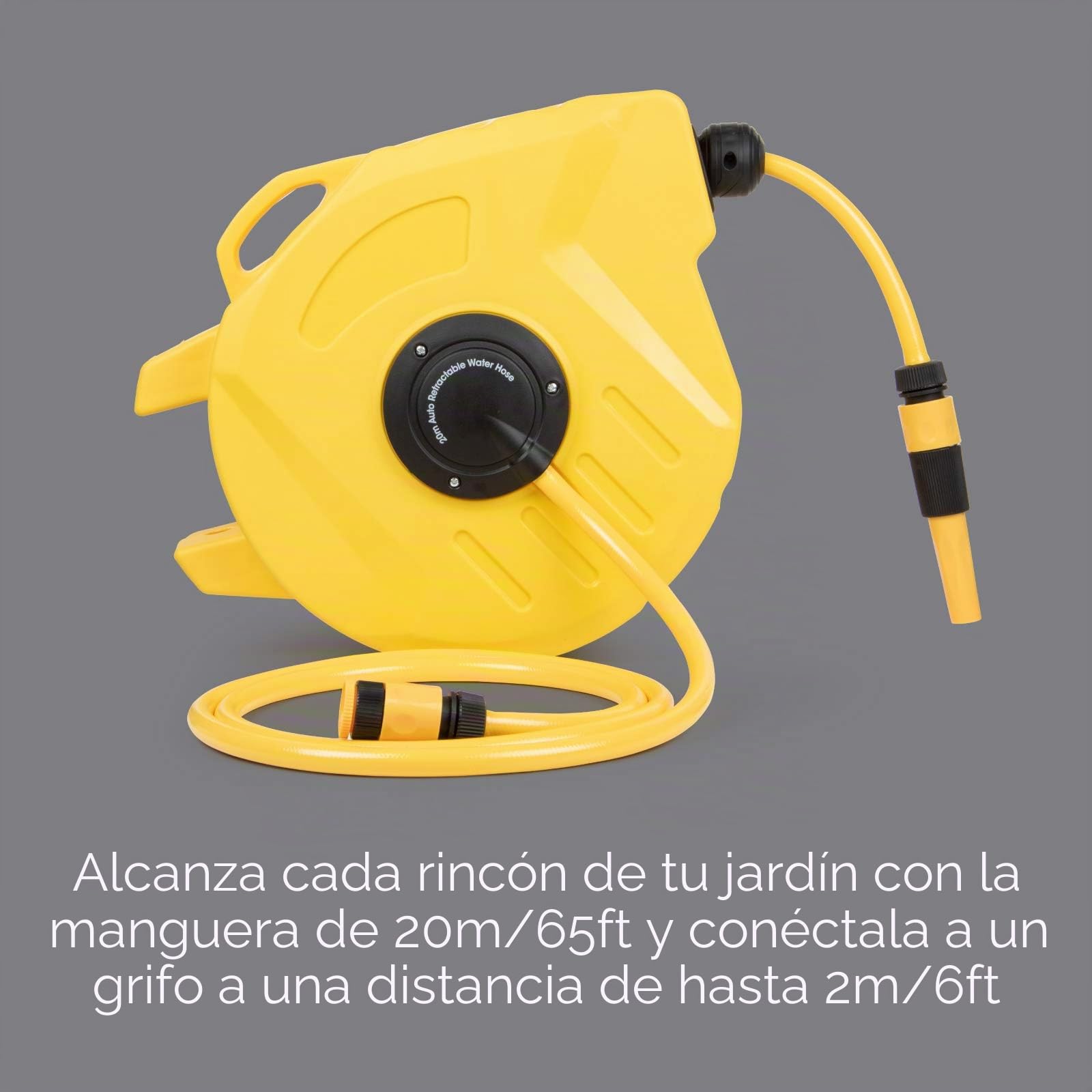 SLx Manguera de jardín, 20M, Carrete de Manguera montado en la Pared, Tubo de Manguera retráctil automático, Portátil 180° Giratorio 2 en 1 Jet o Spray, Sistema de Bloqueo automático, Pistola de