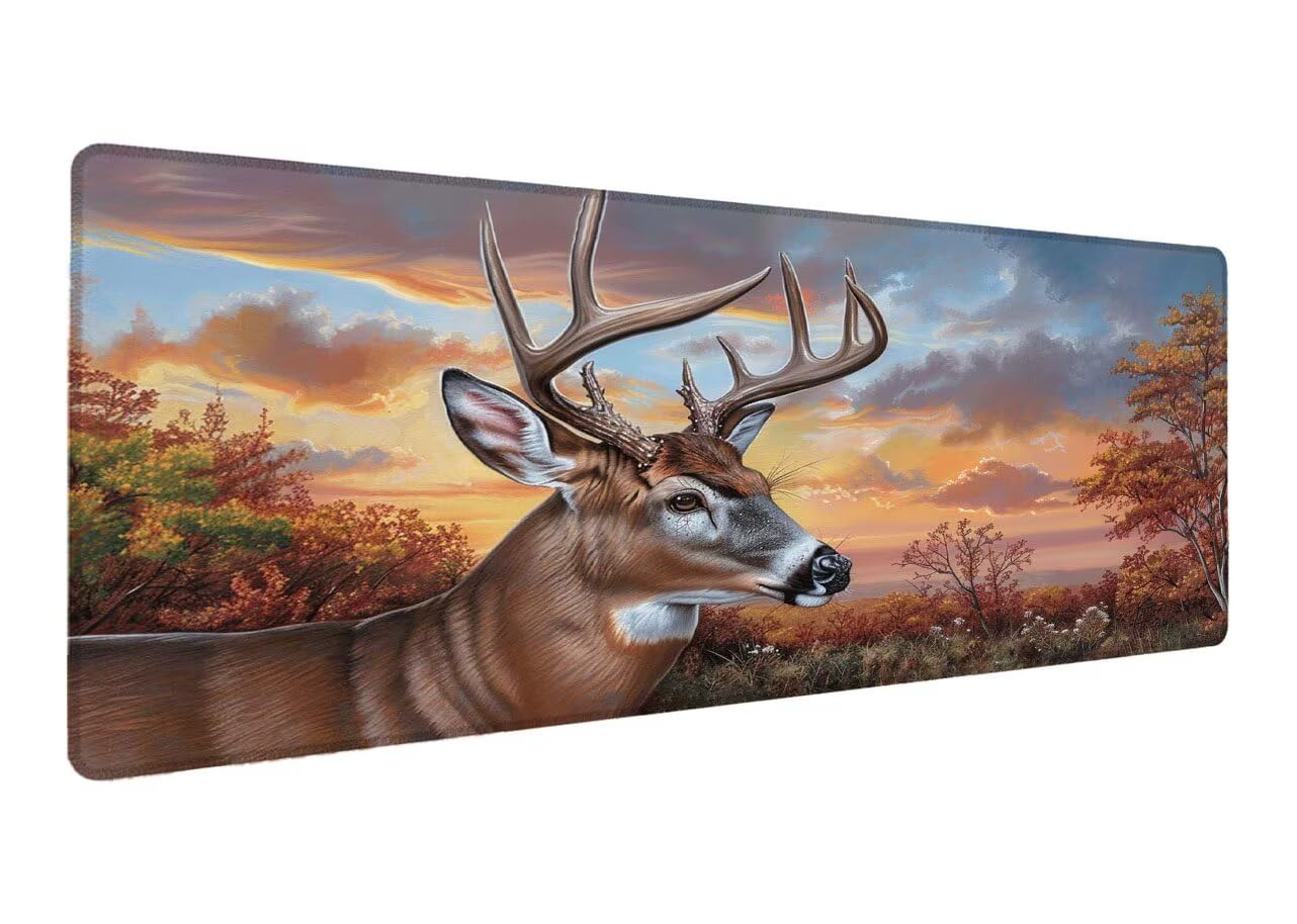 Podkładka pod mysz, 1000 x 500 x 3 mm, gamingowa podkładka pod mysz, rozmiar XXL, sarna, duża podkładka na biurko, antypoślizgowa, gumowa podstawa, szyte krawędzie, poprawia precyzję i prędkość U-4
