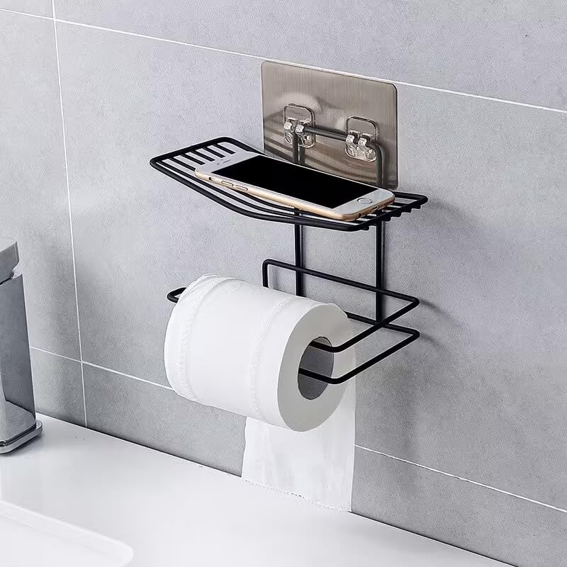 Image of Soap Holder with Toilet Paper Holder Stainless Steel Bathroom Shelf Wall Mounted Soap Dish Napkin Holder Tissue Roll Stand Rust Proof Bathroom Accessories