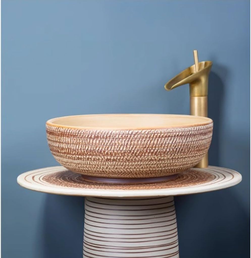 Pedestal Sinks Household Courtyard Basin Integrated Bathroom Ceramic Villa Wash Balcony Floor Sink (A)