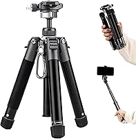 Vista 1 de Fotopro Mini trípode, trípode de viaje compacto y ligero de 60 pulgadas con cabeza de bola de 360 grados, soporte para teléfono desmontable para Gris