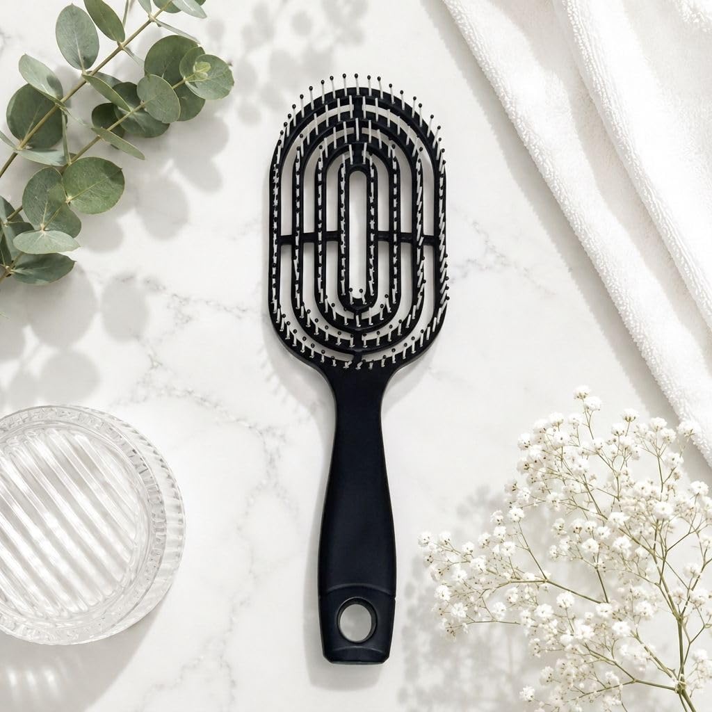 Black Vented Detangling Hair Brush for Women & Men | Flexible Soft Bristles | Fast Drying Hair Brush | Wet & Dry Hair | Anti-Breakage | Suitable for Curly, Straight & Thick Hair |-image-21