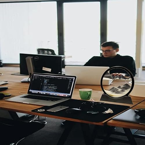 Miniatura 52 de HYUGF Decoración de imagen artística de arena en movimiento, movimiento líquido de paisaje de arena profunda 3D, marco de vidrio redondo, regalo