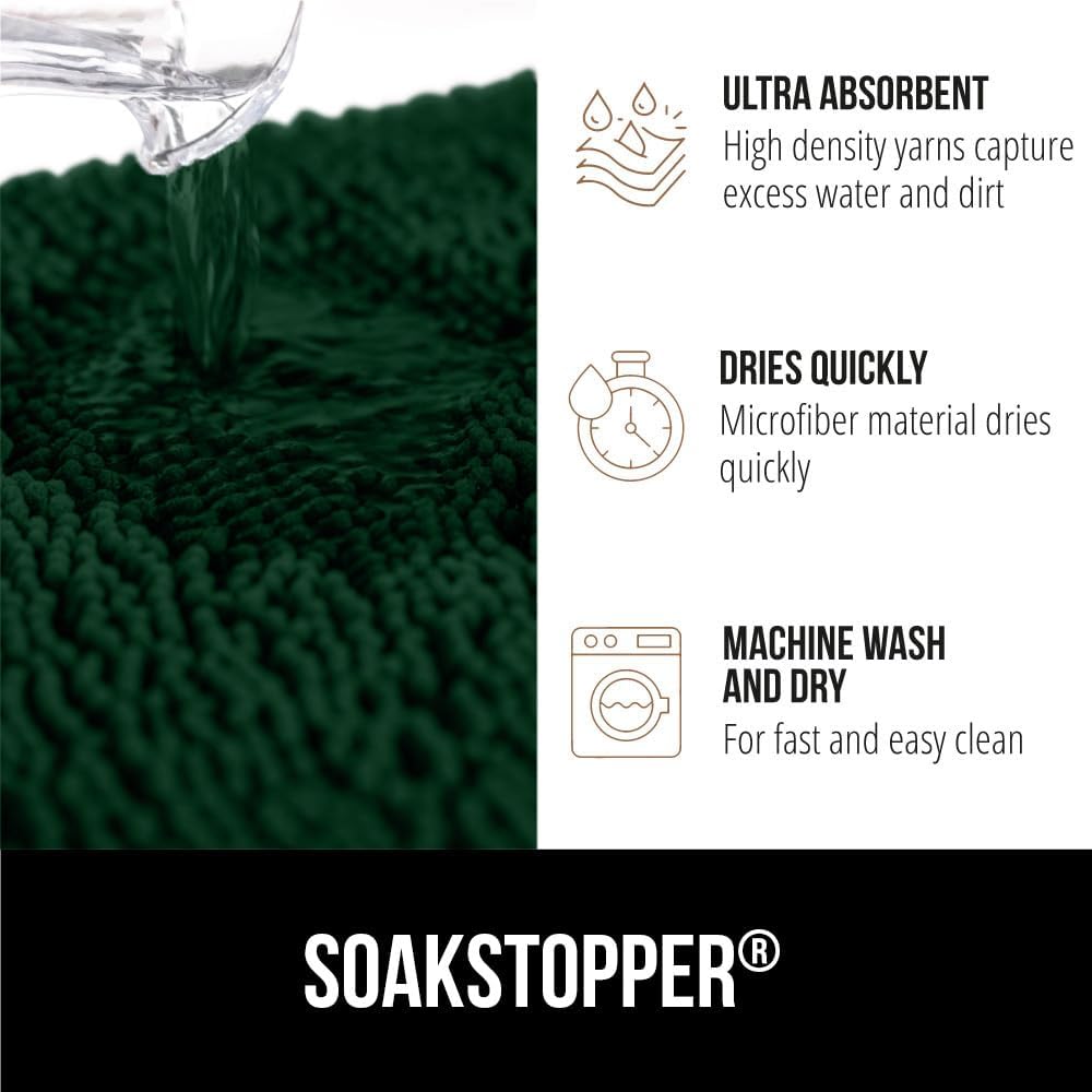 GORILLA GRIP SOAKSTOPPER Dog Door Mat, Machine Washable Rug Absorbent Doormat Captures Moisture Mud Dirt, Quick Dry Soft Chenille Entryway Rugs Indoor Entrance Mats for Dog Paws, 24x17 Deep Green - Image 5