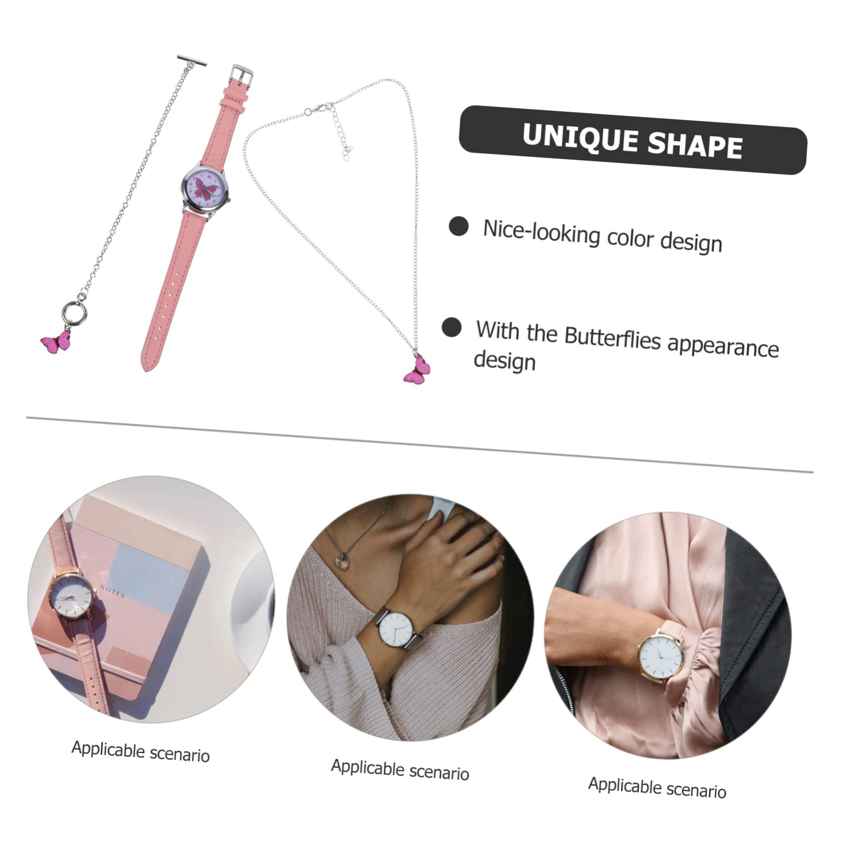 4sätze Dekorativer Armbanduhr Mit Armband Und Halskette Stilvolles Mädchen-Accessoire Mit Schmetterlingen Langlebige Quarzuhr Im Minimalistischen Design Für Junge Mädchen Und