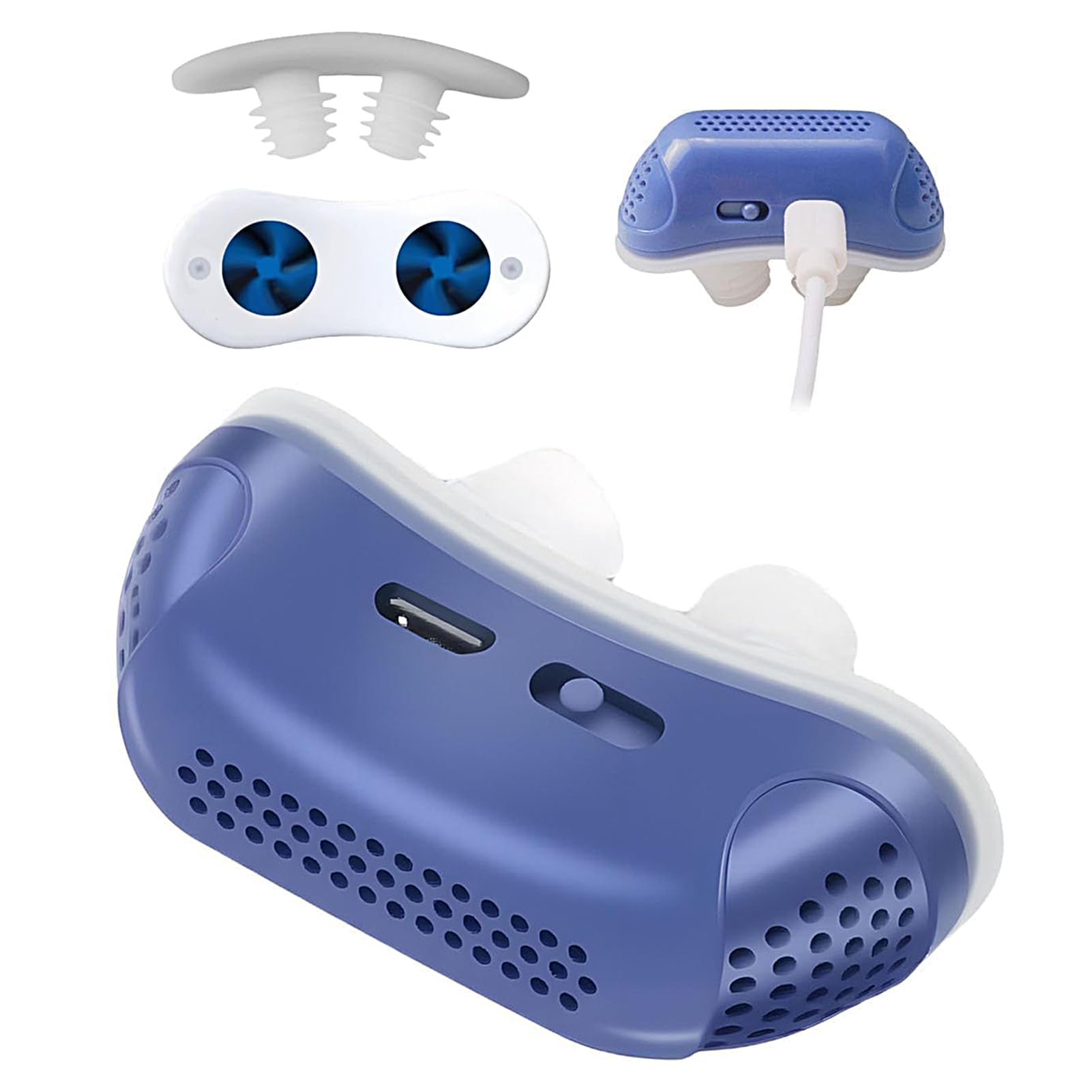 Macchina CPAP per Apnea Notturna Silenziosa, Dispositivo Anti-snoring, Mini CPAP Device, Russare per L'aiuto Addormentato, Migliora la Respirazione e Il Sonno Blue