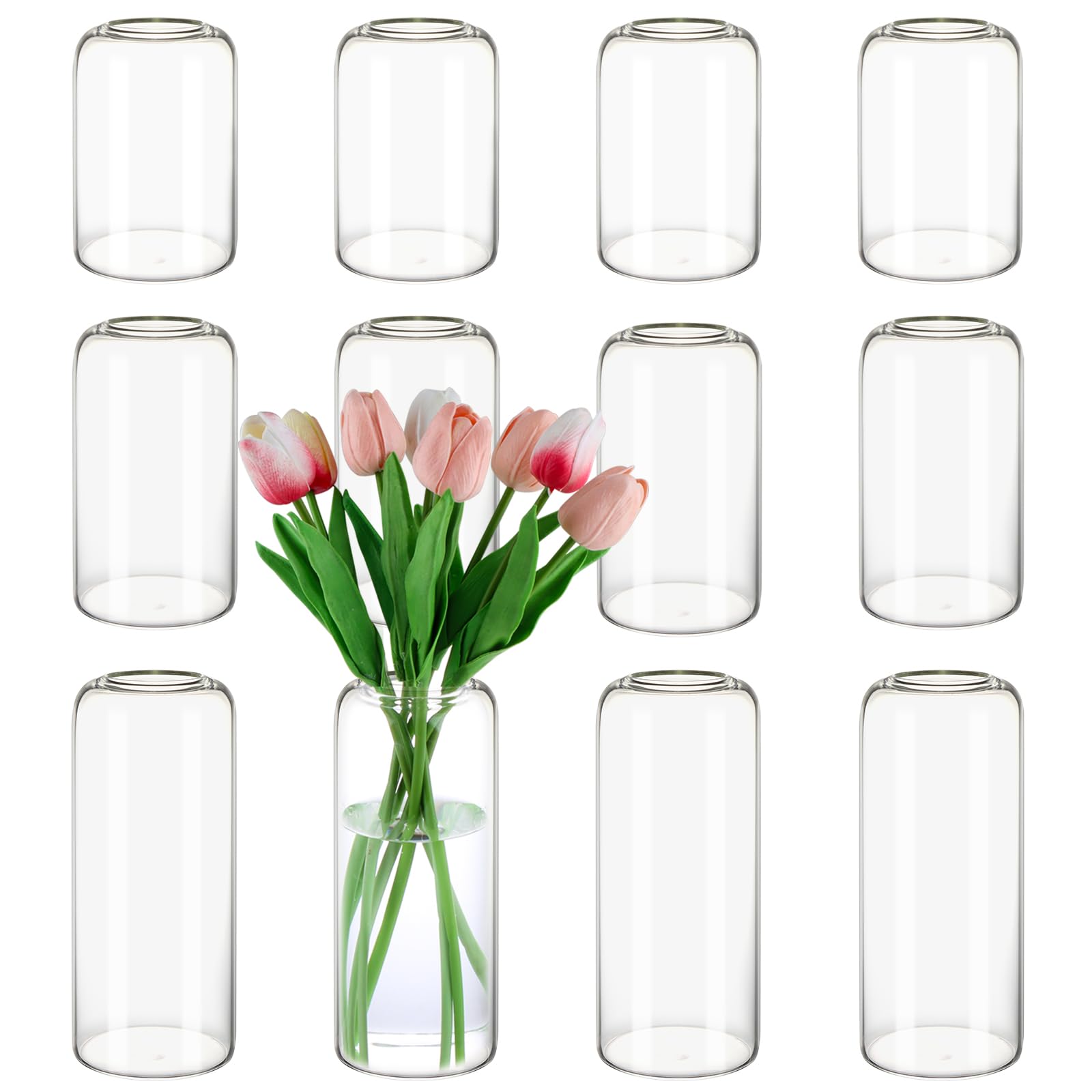Comrzor Glass Bud Vase in Bulk Set of 12, Clear Small Vases for Flowers, Modern Flower Vase for Wedding Table Centerpieces, Living Room Home Decor