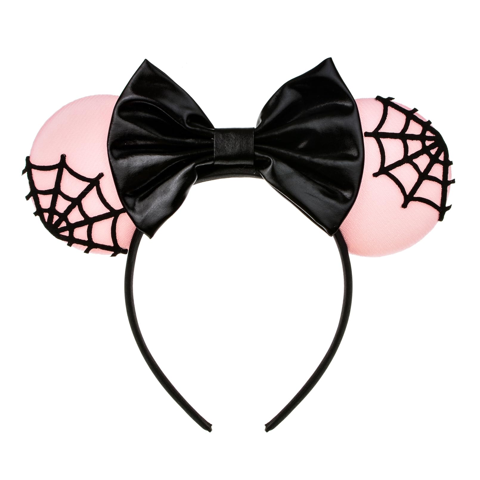 A Miaow Halloween Mouse Ears Headband Pumpkin Ghost Skull Poison Apple Hair Hoop Sparkly Bow Headpiece Costume for Women (Pink Spider)