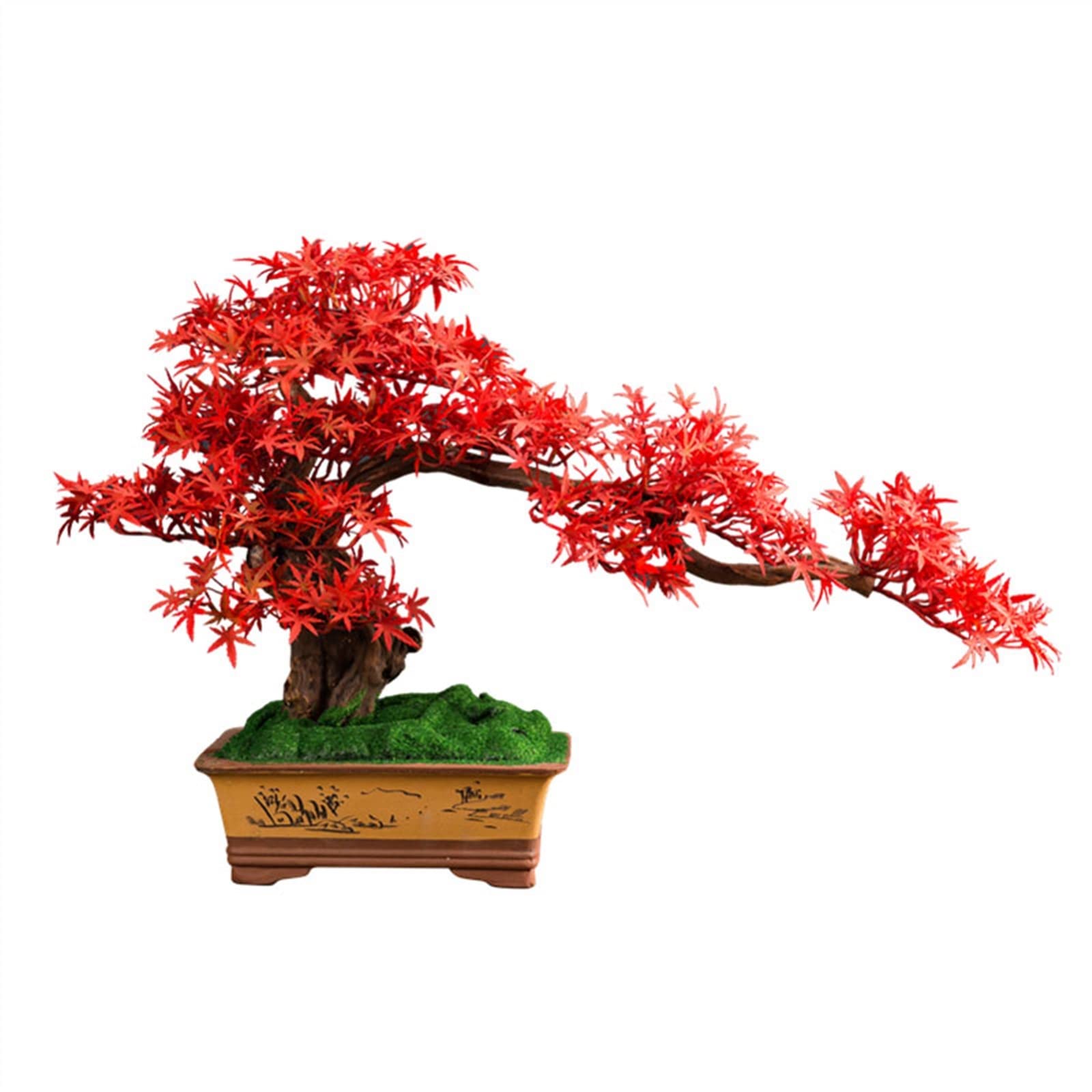 Artificial Bonsai Trees Artificial Bonsai Maple Tree, Japanese Zen Ornaments in Potted Fake Plants Decoration Indoor Bonsai for Tea Room Living Desktop, Red Artificial Plants