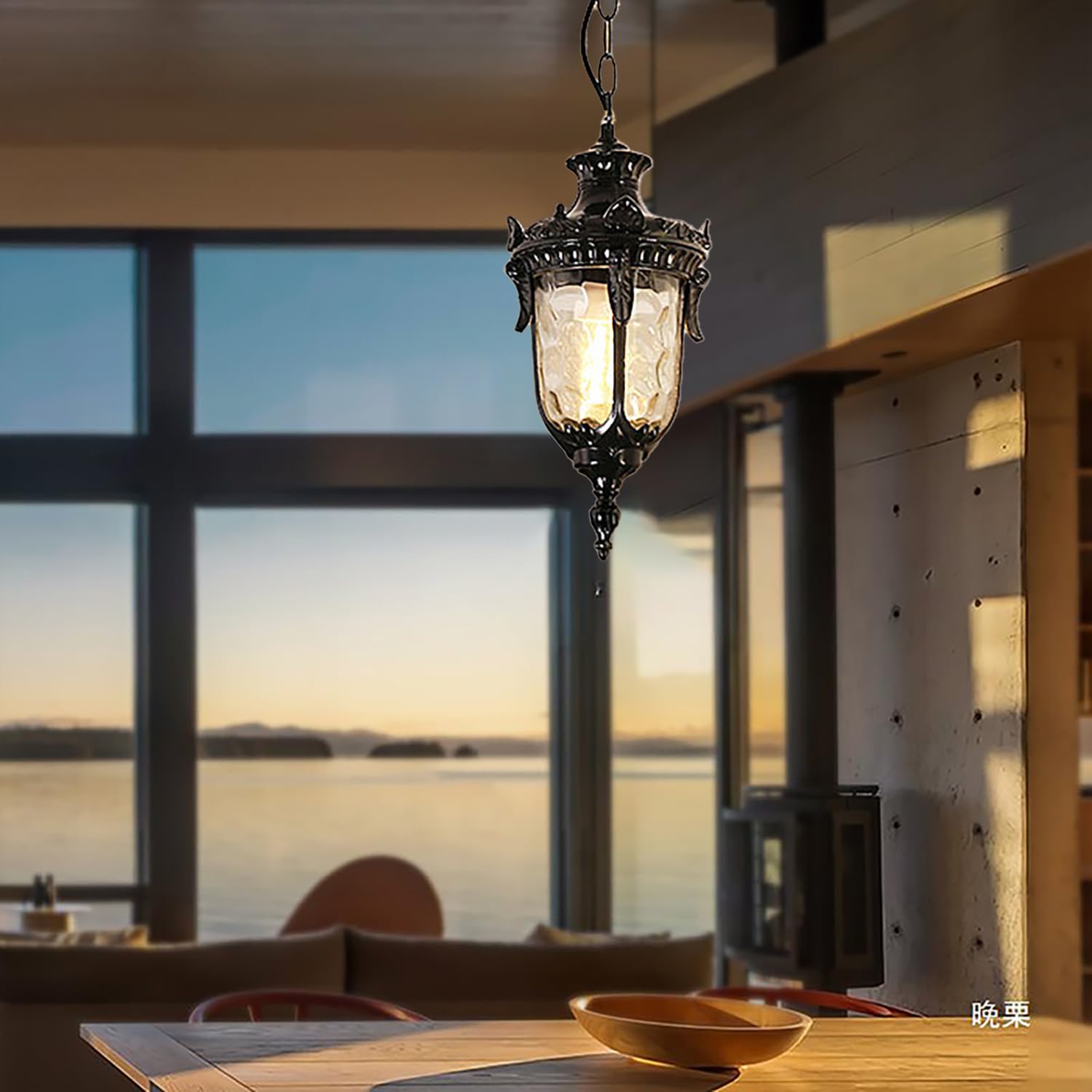 XINYASEE Luce a sospensione da esterno, E27 Luce a sospensione da soffitto impermeabile retrò, Lampadari creativa da esterno in alluminio impermeabile per portico, corridoio, villa(Nero)