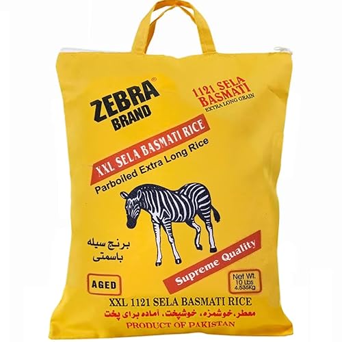 Zebra Basmati Rice - 1121 Sela XXL Arroz Parboiled 10 Lb Grano Extra Largo
