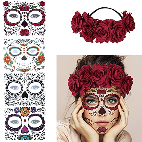 4 Kits Day of the Dead Sugar Skull Temporary Tattoos