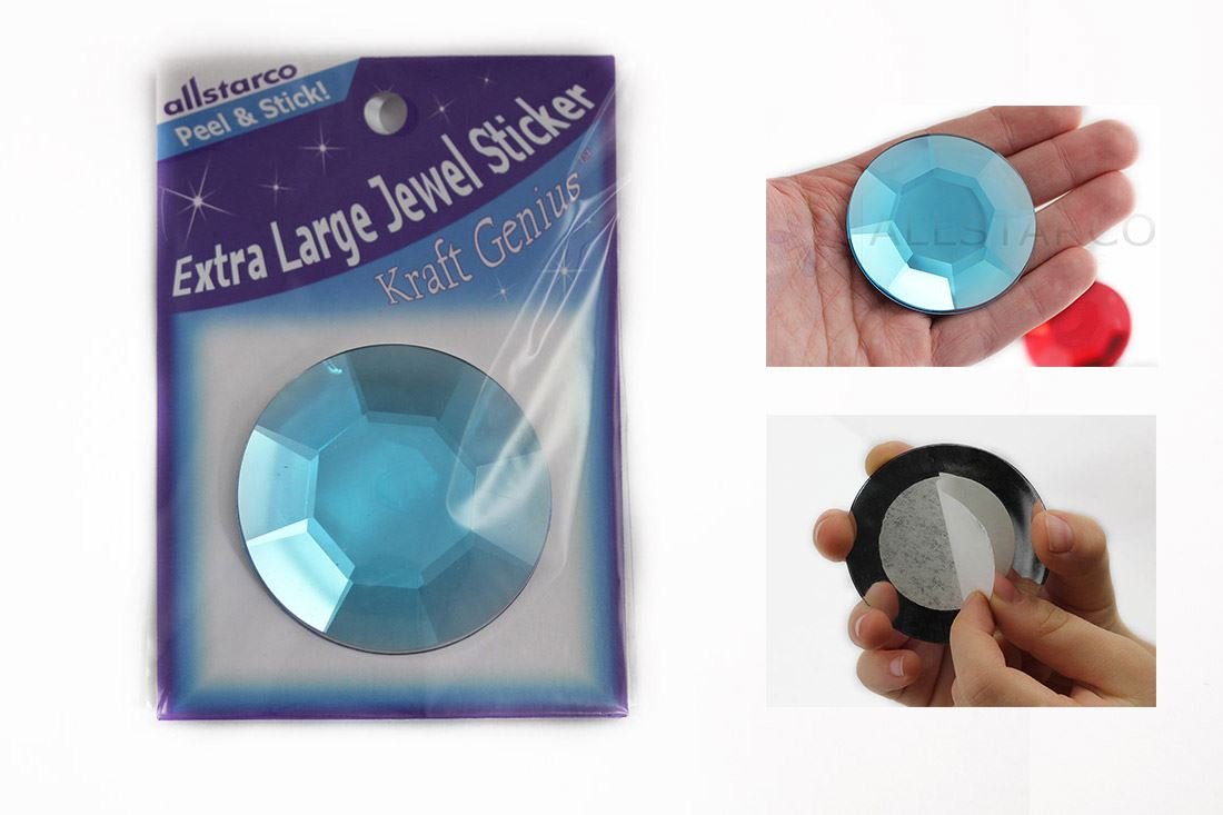 Allstarco Aqua Blue H109 60Mm Large Self Adhesive Round Acrylic Cosplay Gem Flat Back Plastic Stick On Rhinestone For Cosplay Costumes Scrapbooking Prop Craft Embelishment Steven Universe Decor Jewel 1Pc