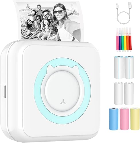 Mini impresora portátil impresoras térmicas Bluetooth de bolsillo con 7 rollos de papel de impresión para smartphone regalo de impresión sin tinta