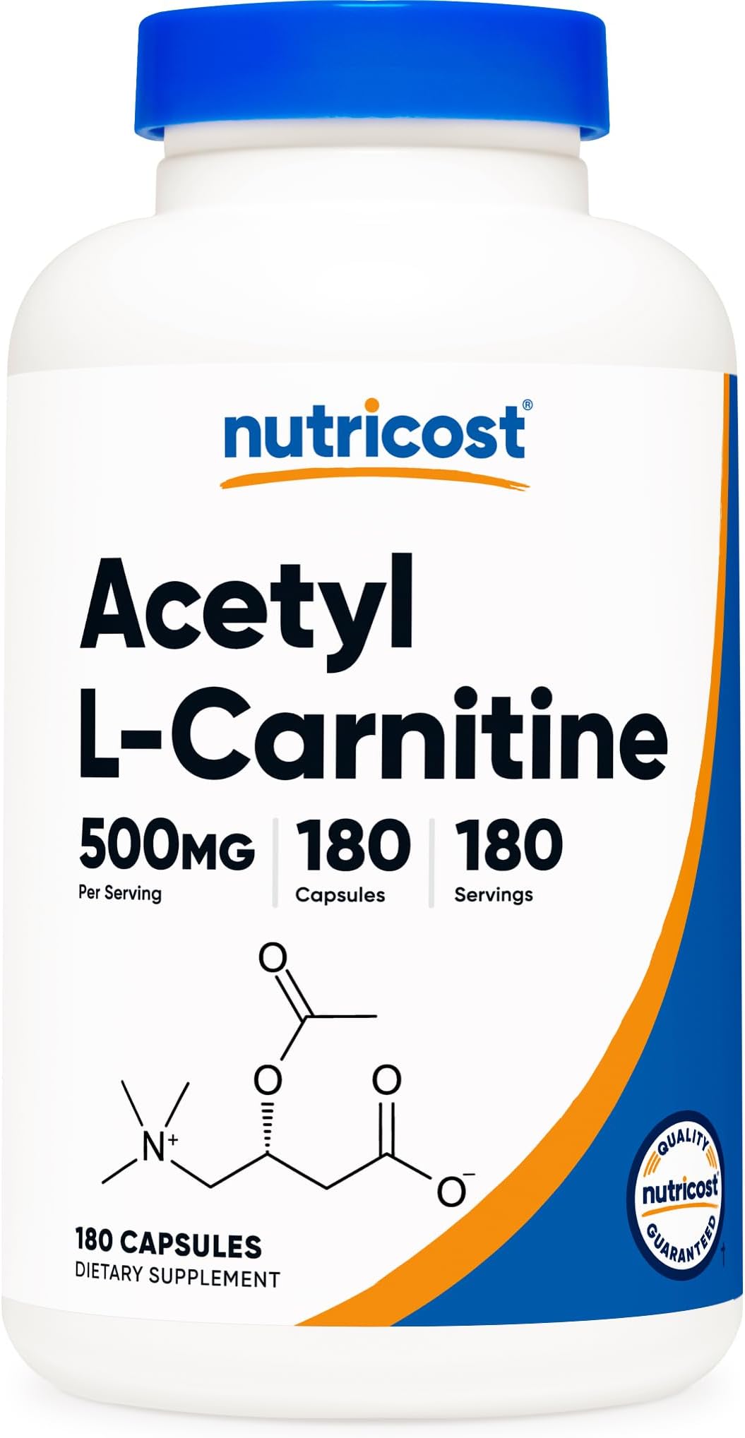 Nutricost Acetyl L-Carnitine (ALCAR) 500mg, 180 Capsules, 180 Servings - Non-GMO and Gluten Free, 1 Capsule per Serving