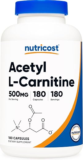 Nutricost Acetyl L-Carnitine 500mg, 180 Capsules – Non-GMO and Gluten Free