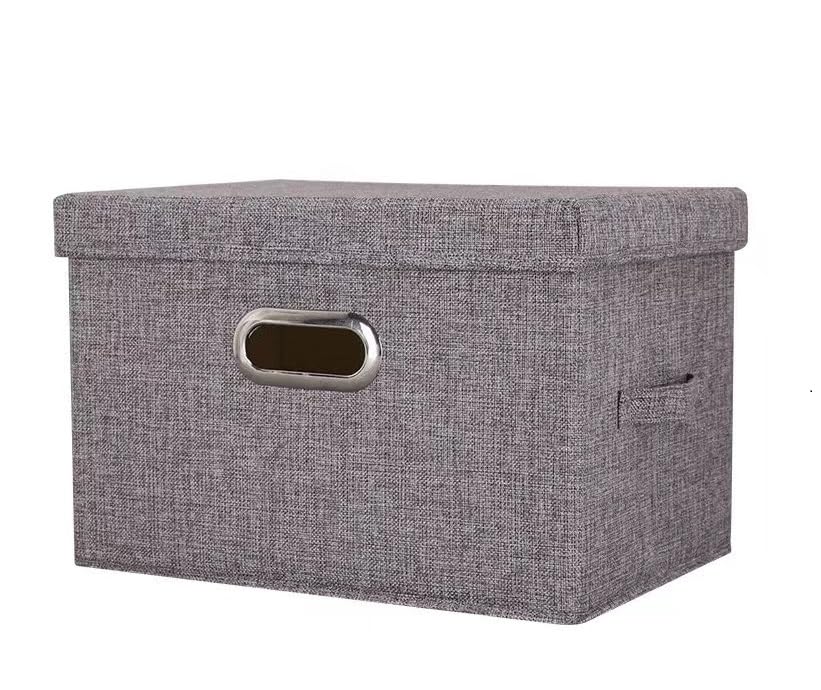 Photo 1 of ***STOCK PHOTO REFERENCE ONLY***Grey Collapsible Storage Box with Lid, Cotton Linen Washable Dorm Office Bedroom Organizer