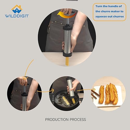 Miniatura 5 de Kits para hacer churro, máquina de churro de acero inoxidable, bolsa de tubería, relleno de churro, 2 cepillos y 3 boquillas (acero inoxidable)