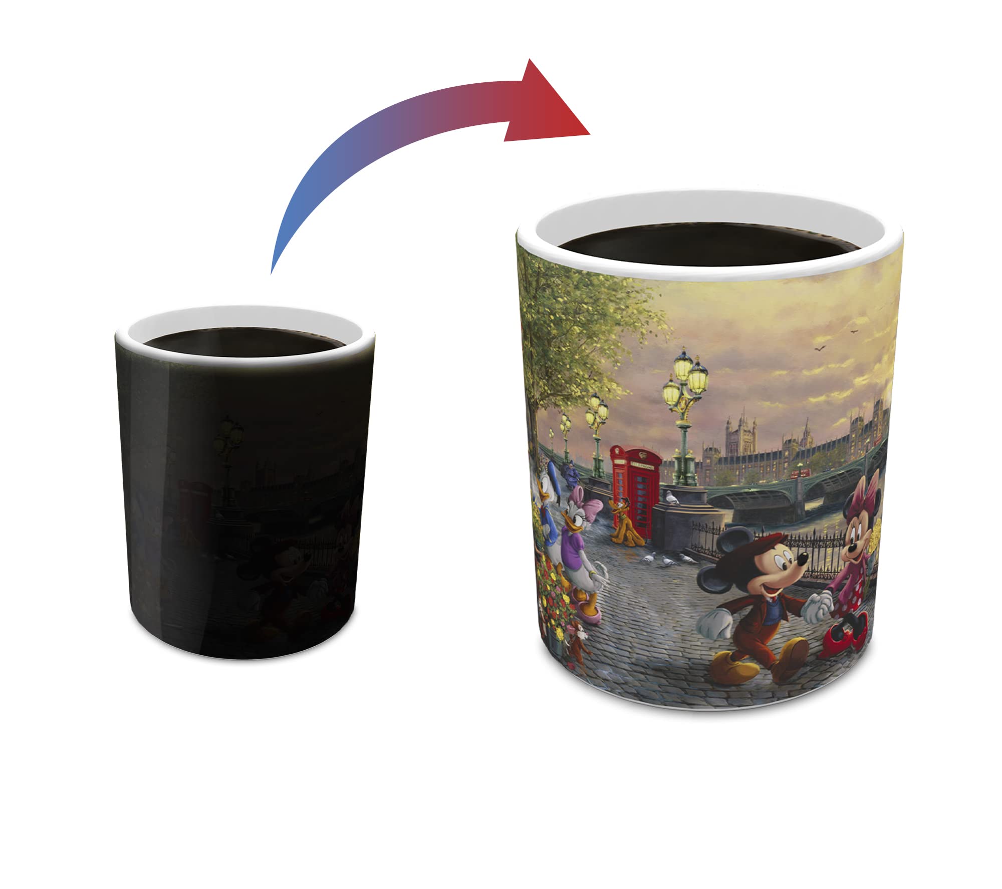 Morphing Mugs Disney - Mickey y Minnie en Londres - Thomas Kinkade Studios - Una taza de cerámica que cambia de color de 325 ml - Imagen revelada cuando se añade líquido caliente