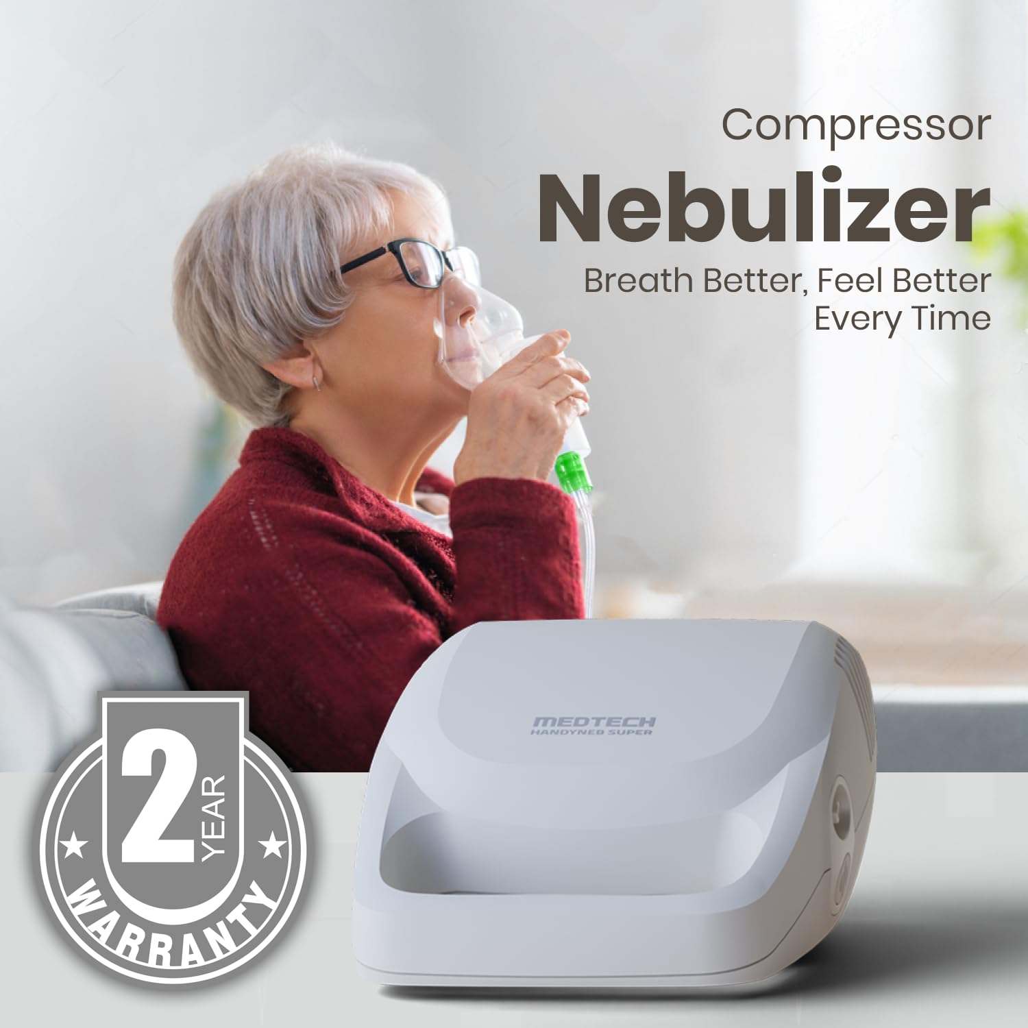 MEDTECH® Super Nebulizer Machine for Adults and Kids | Ultra-Compact Nebulizer with Adult & Child Masks and Mouthpiece | Low-Noise Nebulizer for Home | 2-Year Warranty - Image 2 thumbnail