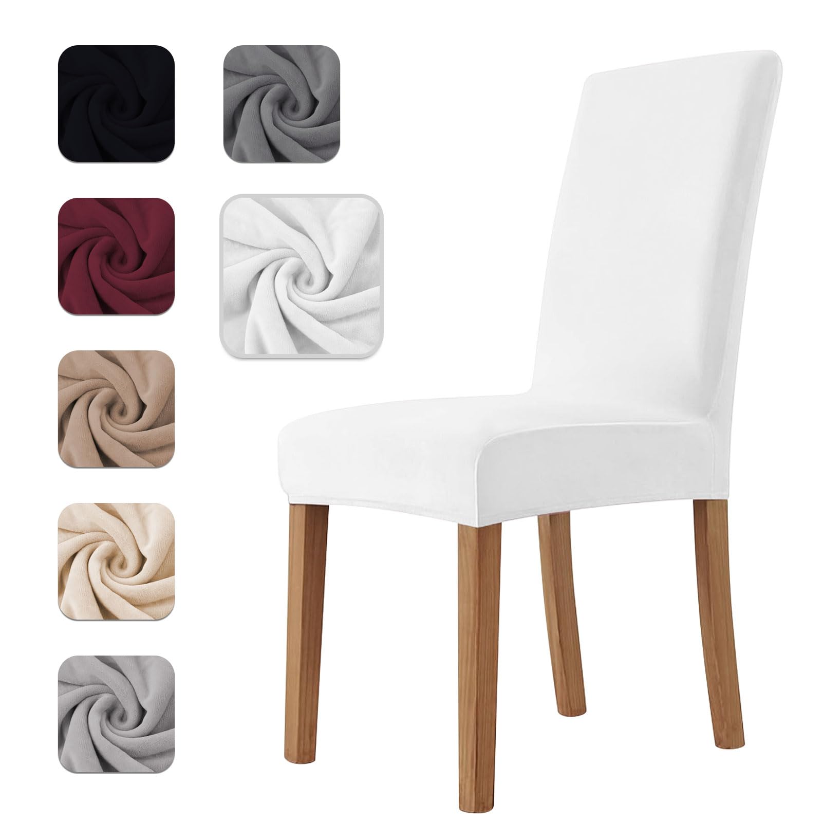 Coprisedie con Schienale 4 Pezzi in Velluto Elasticizzati, Universale, Copri sedia Cucina Soggiorno Super Morbido Comodo Anti-Graffio - Bianco