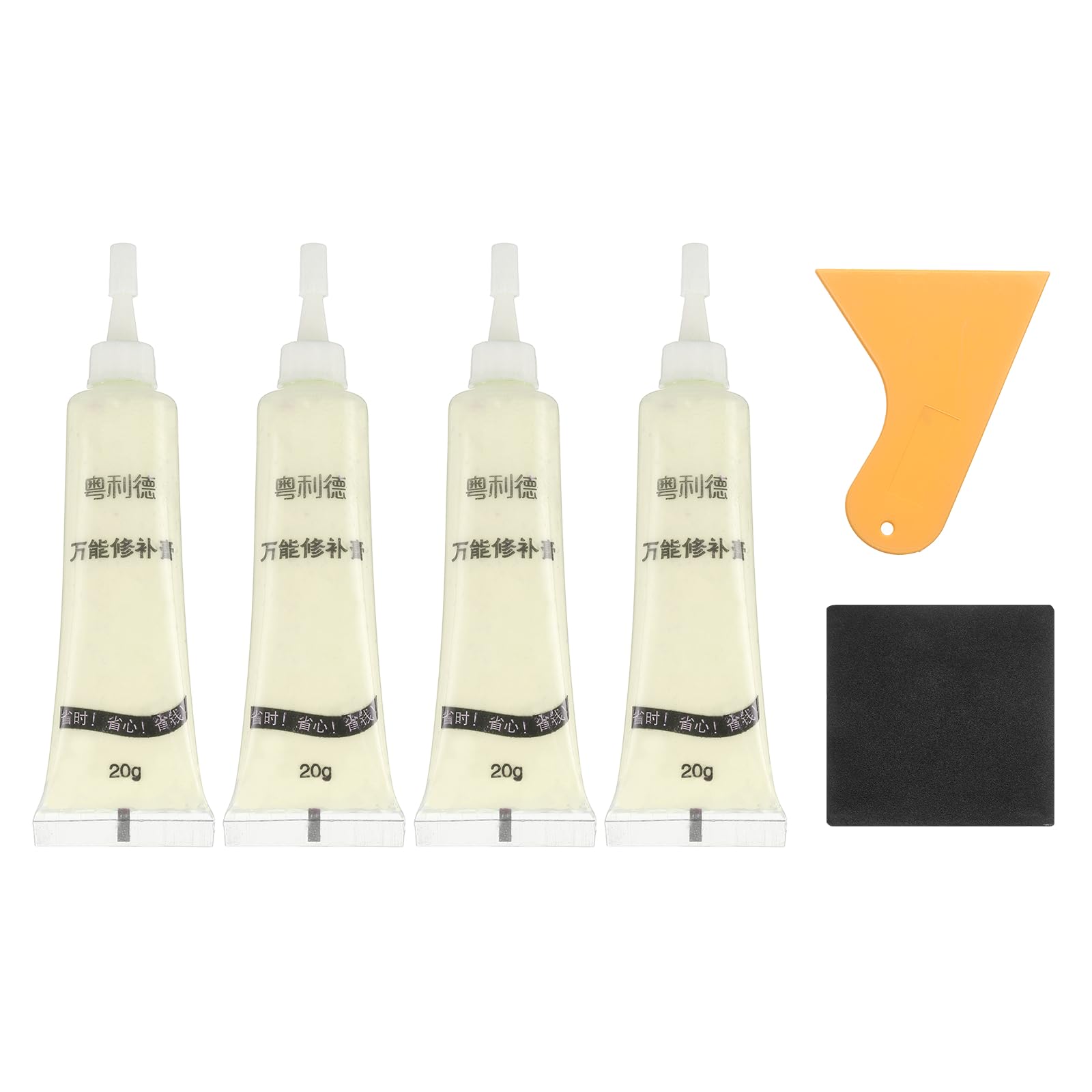 sourcing map Wood Repair Kit, 4 Pcs Touch Up Filler Wood with Scraper Sandpaper for Scratches Holes Crack Tables Desks Wooden Floors Repair Cover Ups, Creamy Yellow