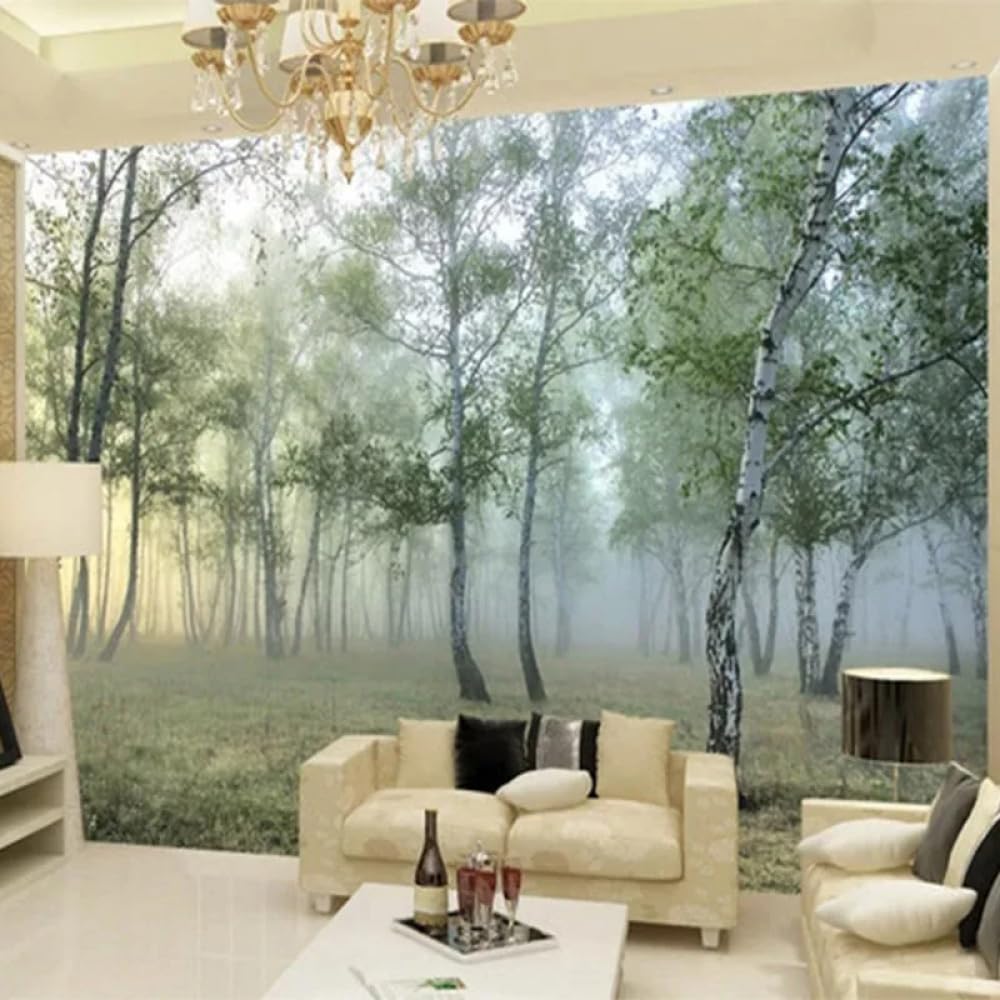 Forêt brumeuse papier peint 3D grand panoramique pour chambre parentale zen
