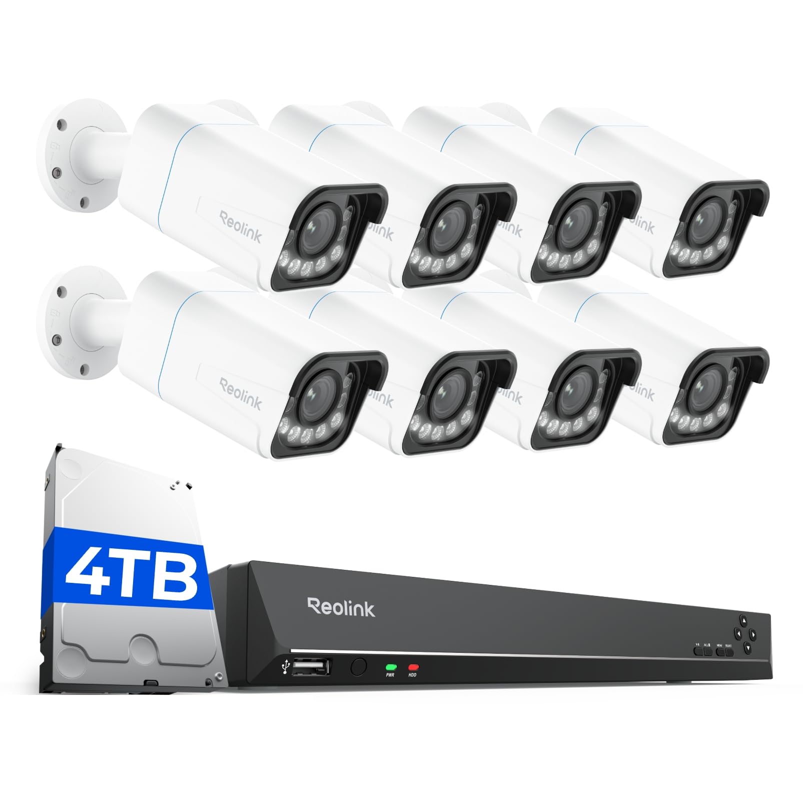 Reolink 4K Smarte PoE IP Kamera Outdoor mit Personen-/Autoerkennung, 5X optischer Zoom Überwachungskamera Aussen, Spotlight, Farbige Nachtsicht, Zwei-Wege-Audio, RLC-811A*8 mit NVR RLN16-410