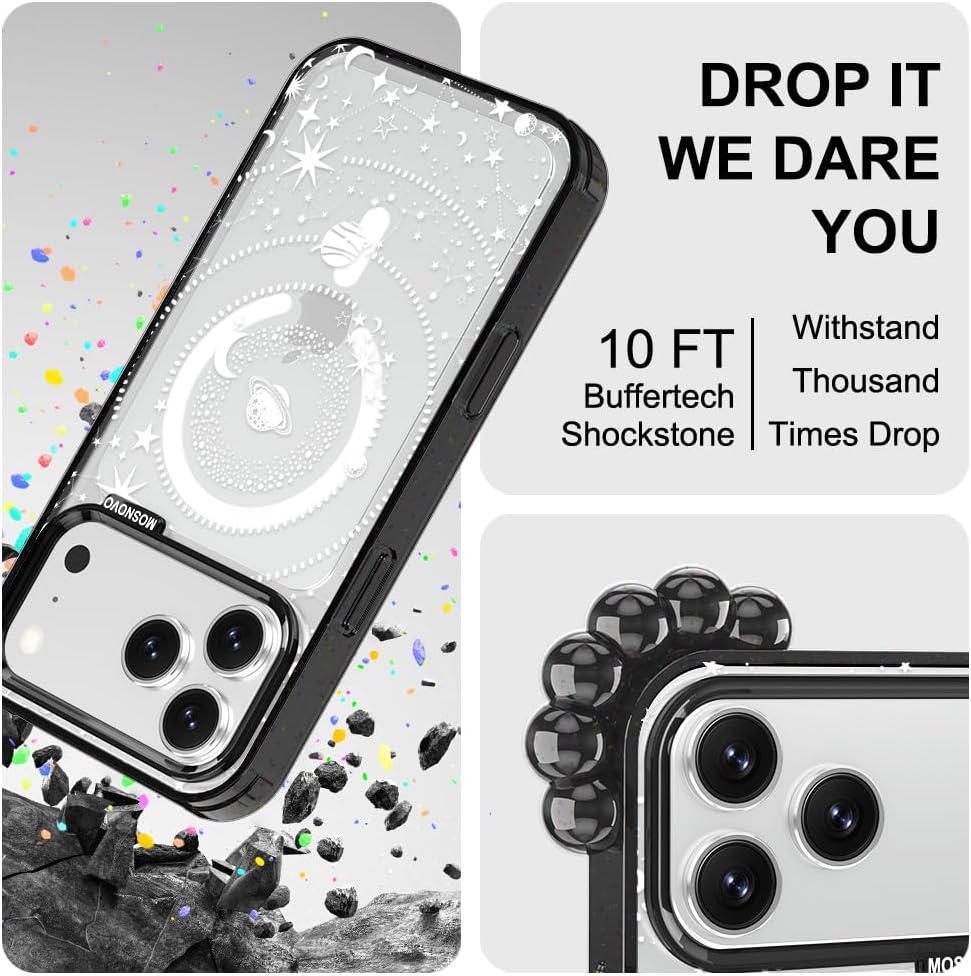 MOSNOVO for iPhone 17 Pro Max Case | Compatible with Magsafe | Military Grade 10ft Drop Tested | Camera Control | Clear Black with Galaxy Design