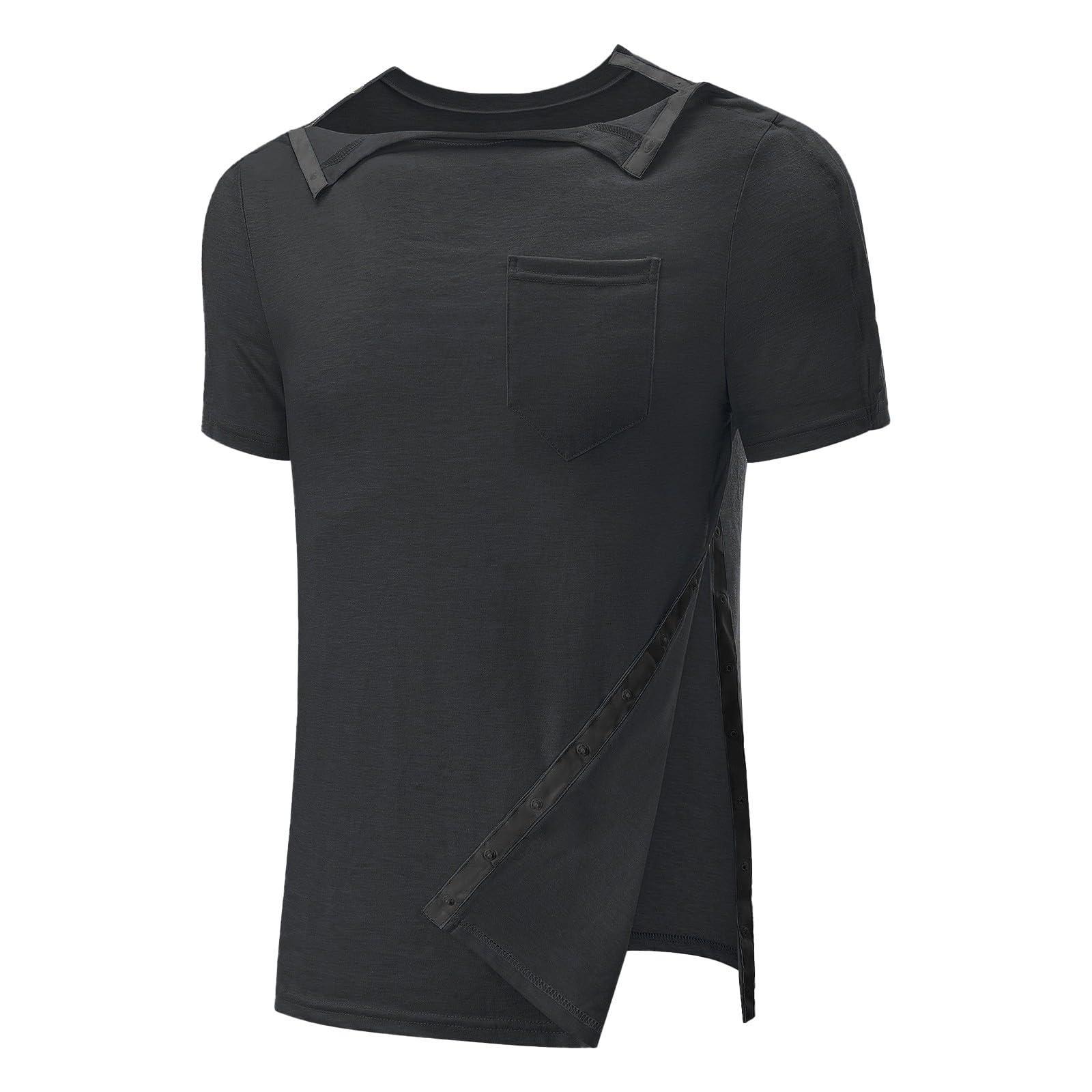 Herren Post Schulter Chirurgie Shirts Hemden Nach Schulteroperationen Genesung Abreißbar Kurzärmlig Vollständig Offene Seite Druckknopf Dialyse Chemo Kleidung Herren-Hemden Funktionsshirt