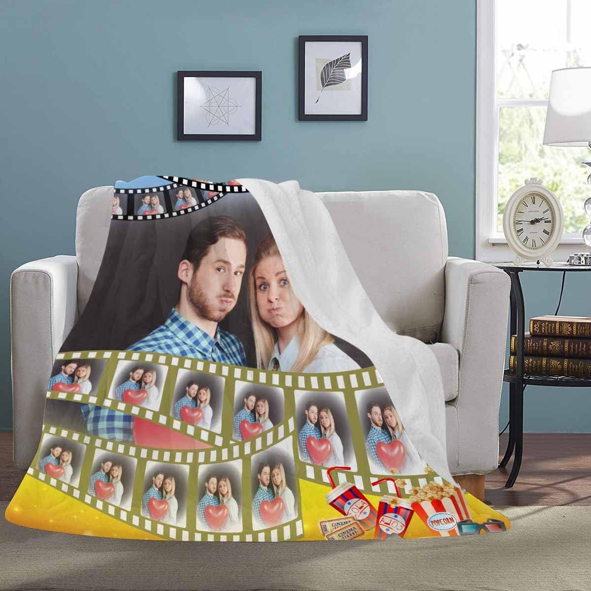 Custom Film Reel Blanket with Photos Text-Funny Photos Gifts for Mom Boyfriend Girlfriend-Personalized Film Frames Movie Blanket for Men Women Adults-One Picture 30"x40"Inch