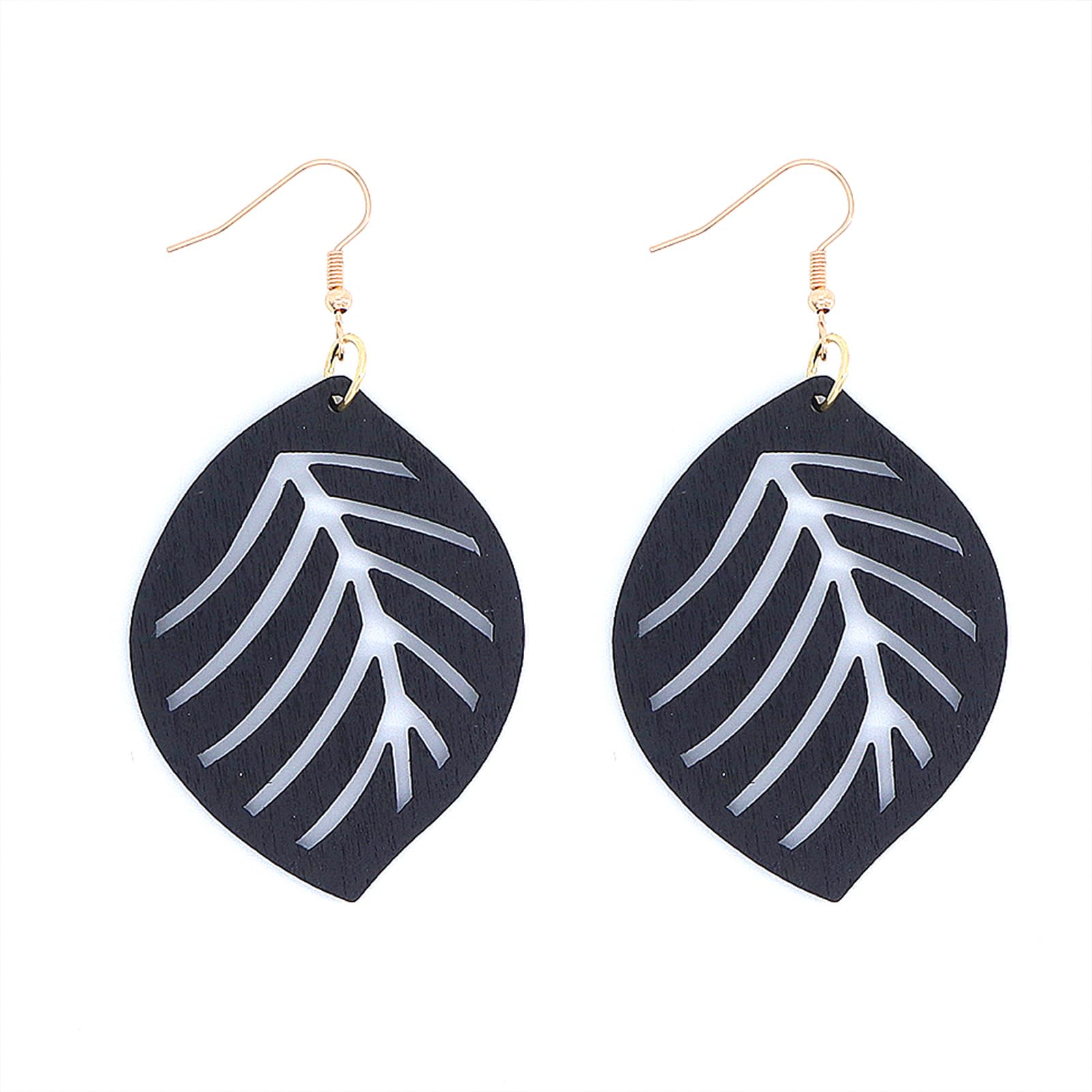 Boho Leaf Wooden Drop Statement Earrings for Women,Vintage Hippie Hollow Leaves Hook Dangle Earrings Lightweight Ear Jewelry Accessories Gift