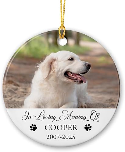 Marco de fotos de perro personalizado 2023, adornos conmemorativos, en memoria amorosa, adorno de cerámica de Navidad para mascotas con imagen